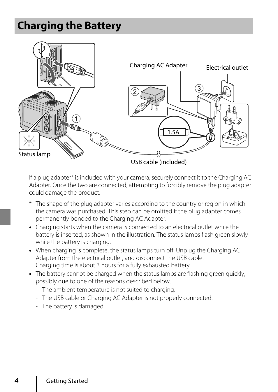 Charging the battery | Nikon KeyMission 170 User Manual | Page 16 / 48