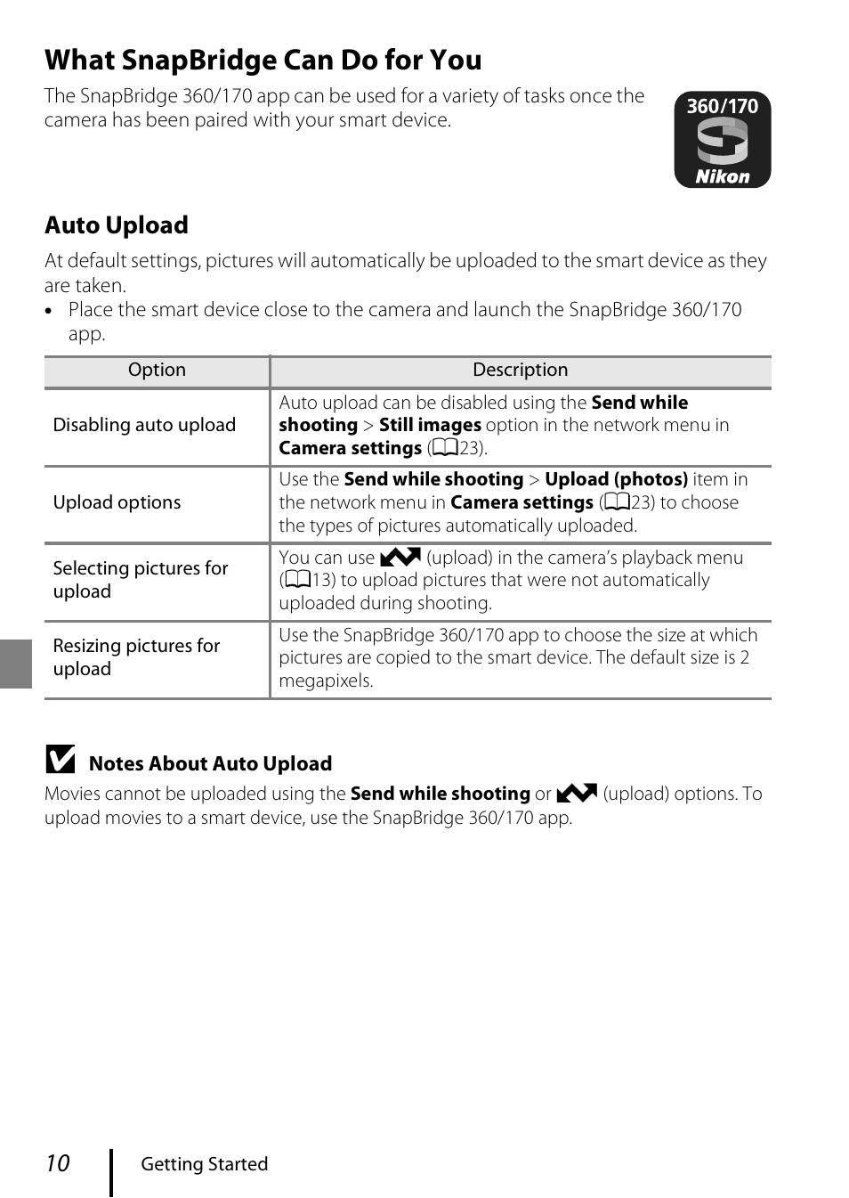 What snapbridge can do for you, Auto upload | Nikon KeyMission 170 User Manual | Page 22 / 48