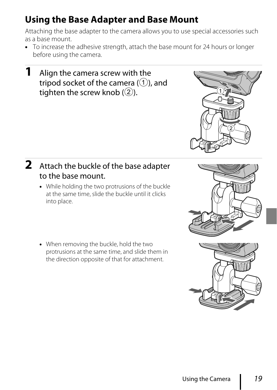 Using the base adapter and base mount | Nikon KeyMission 170 User Manual | Page 31 / 48