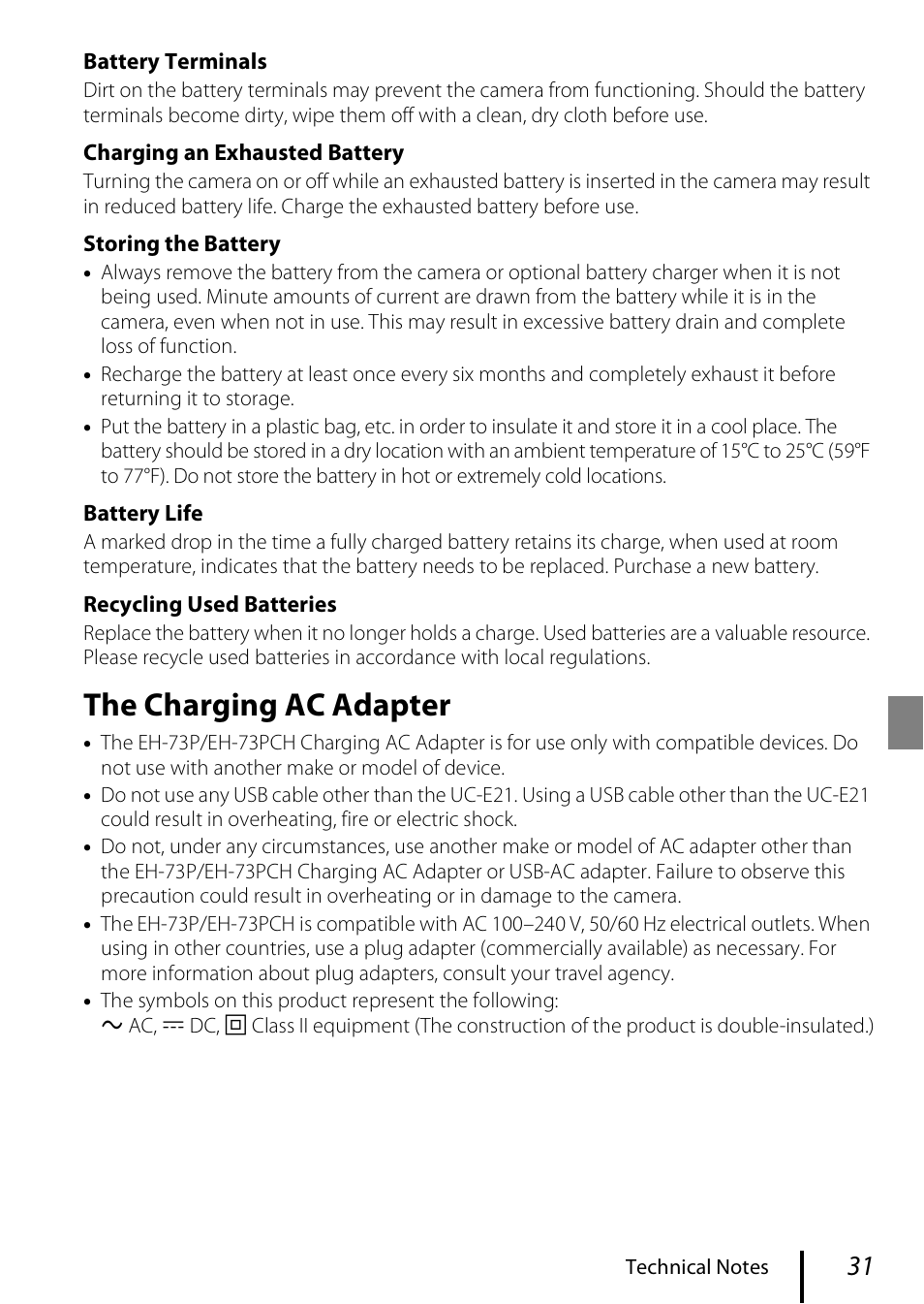 The charging ac adapter | Nikon KeyMission 170 User Manual | Page 43 / 48