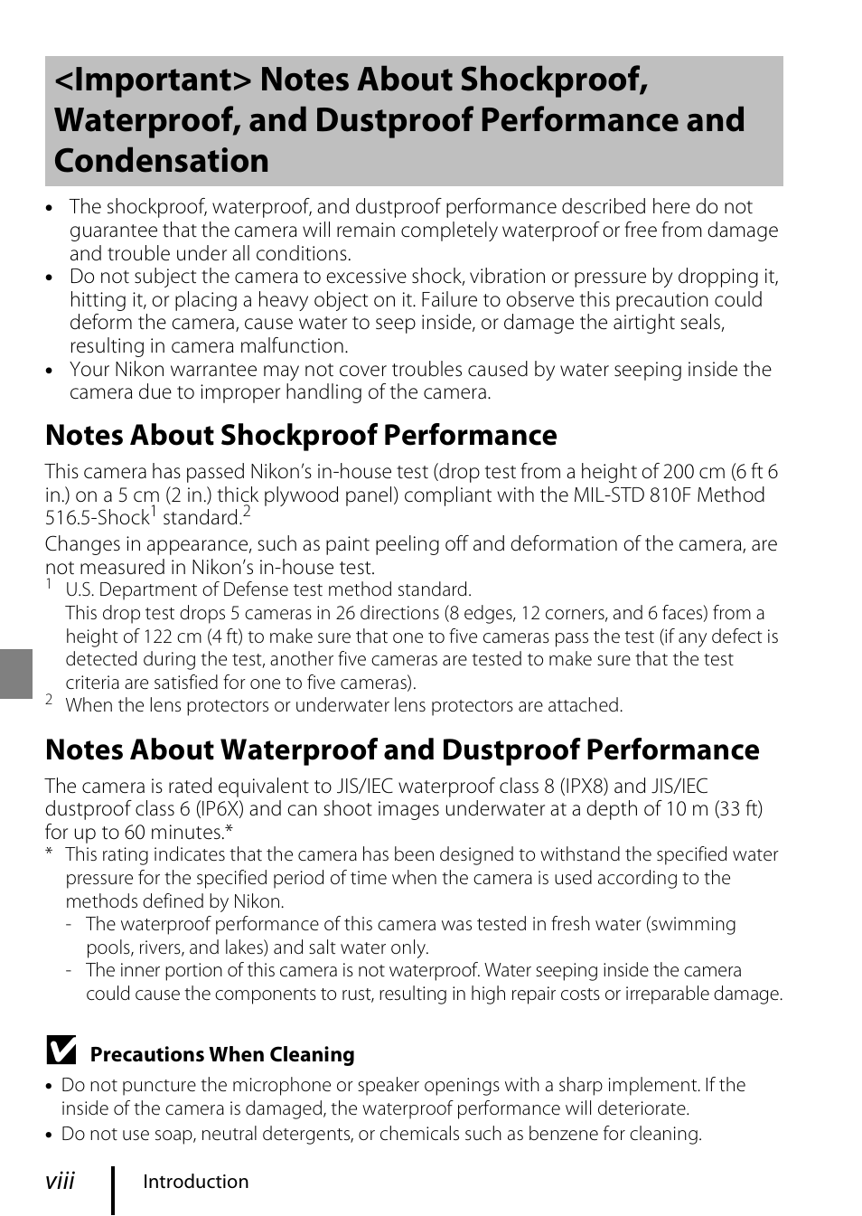 Viii | Nikon KeyMission 170 User Manual | Page 8 / 48