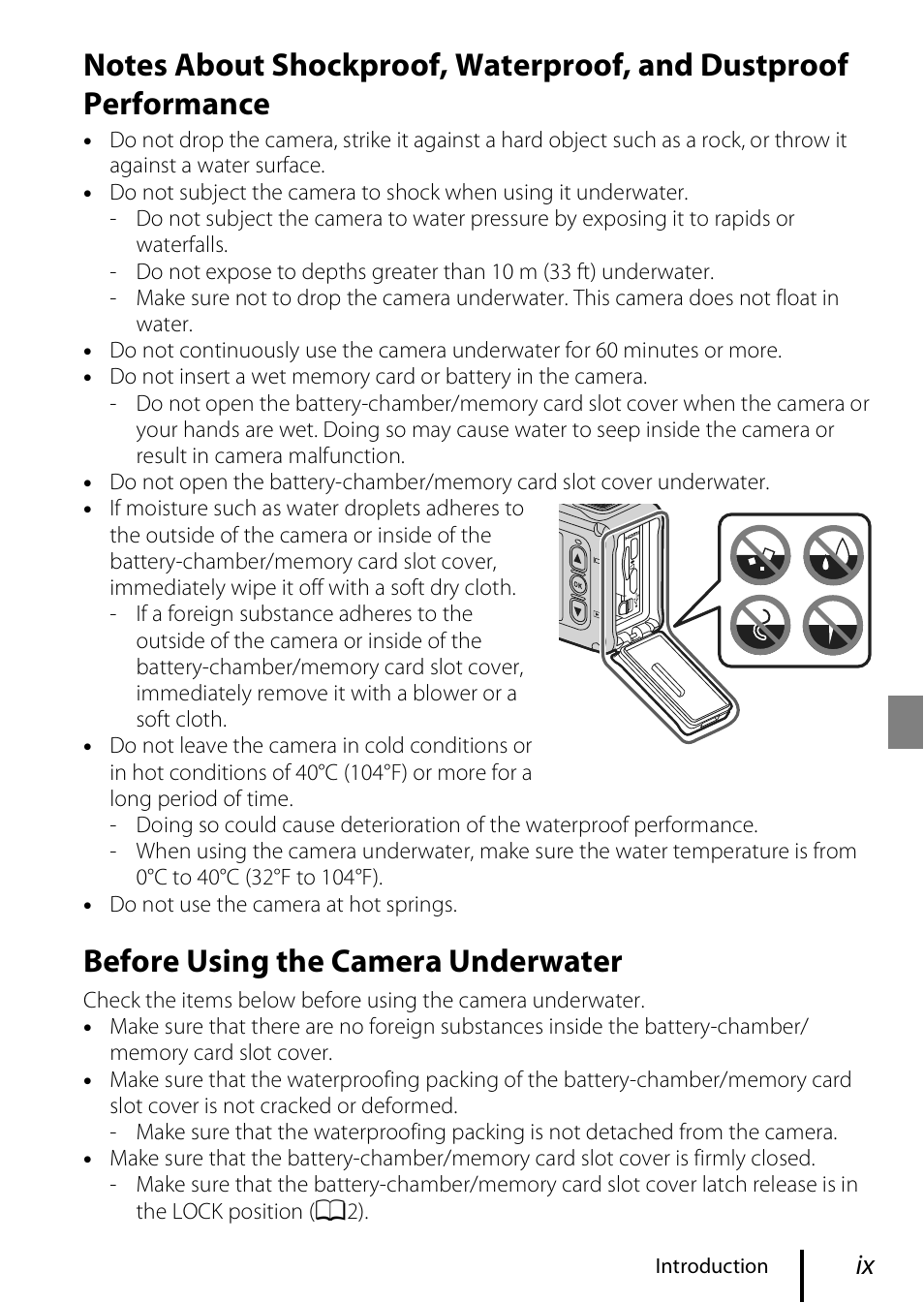 Before using the camera underwater | Nikon KeyMission 170 User Manual | Page 9 / 48