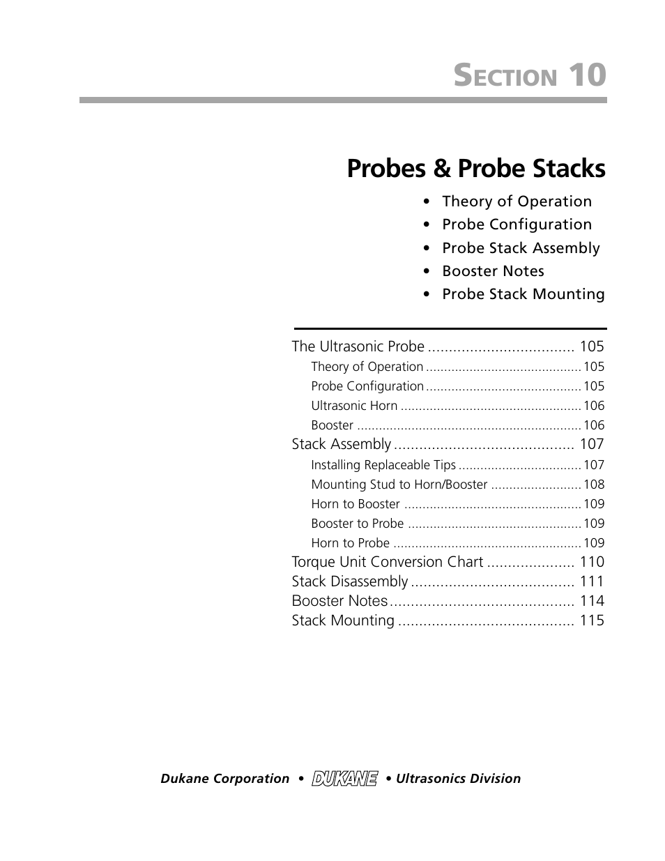 Probes & probe stacks, Ection | Dukane DPC II Plus 9001:2000 User Manual | Page 113 / 190