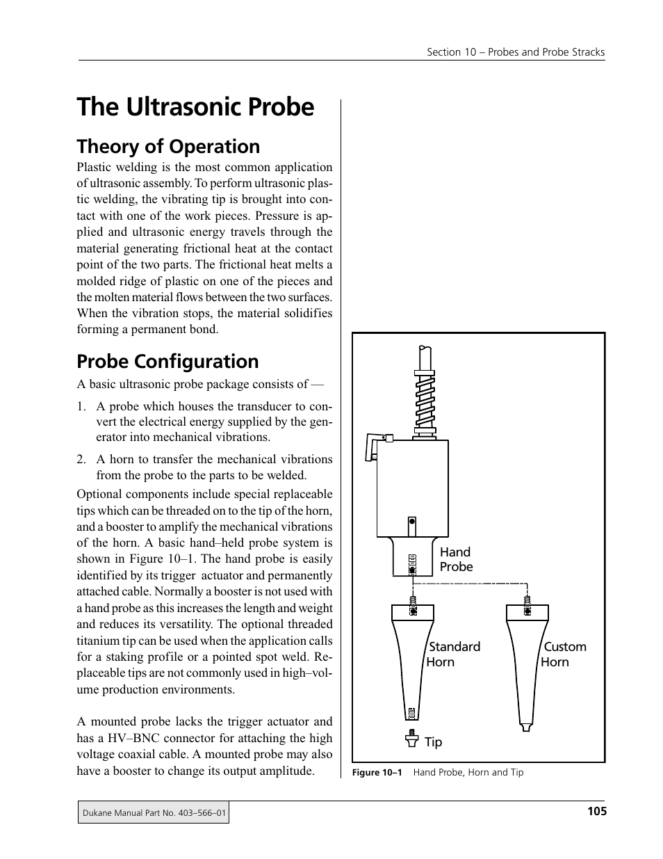 The ultrasonic probe, Theory of operation, Probe configuration | Dukane DPC II Plus 9001:2000 User Manual | Page 115 / 190