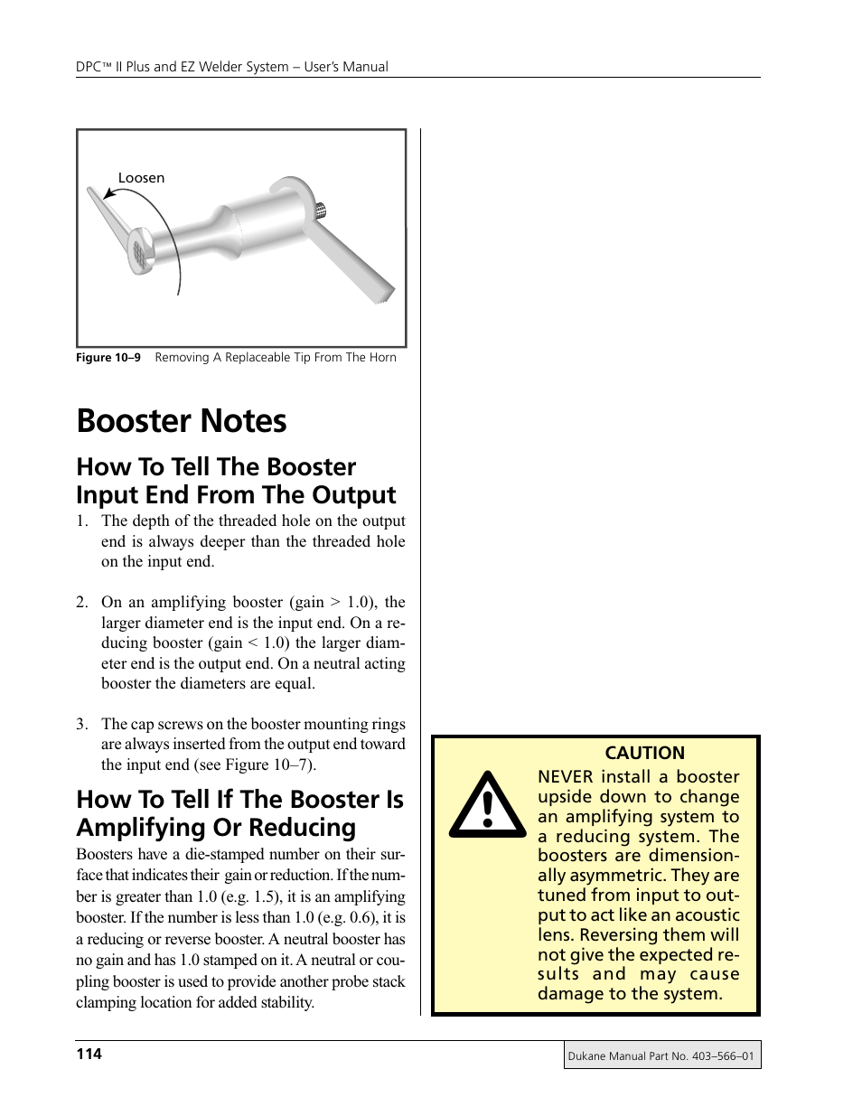 How to tell the booster input end from the output | Dukane DPC II Plus 9001:2000 User Manual | Page 124 / 190