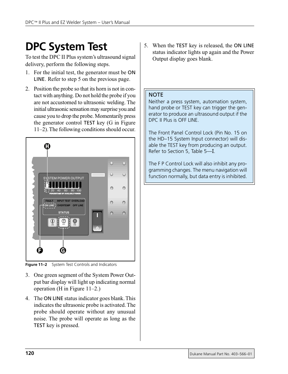 Dpc system test, Ấầ ầ, Key is pressed | When the, Key is released, the | Dukane DPC II Plus 9001:2000 User Manual | Page 130 / 190