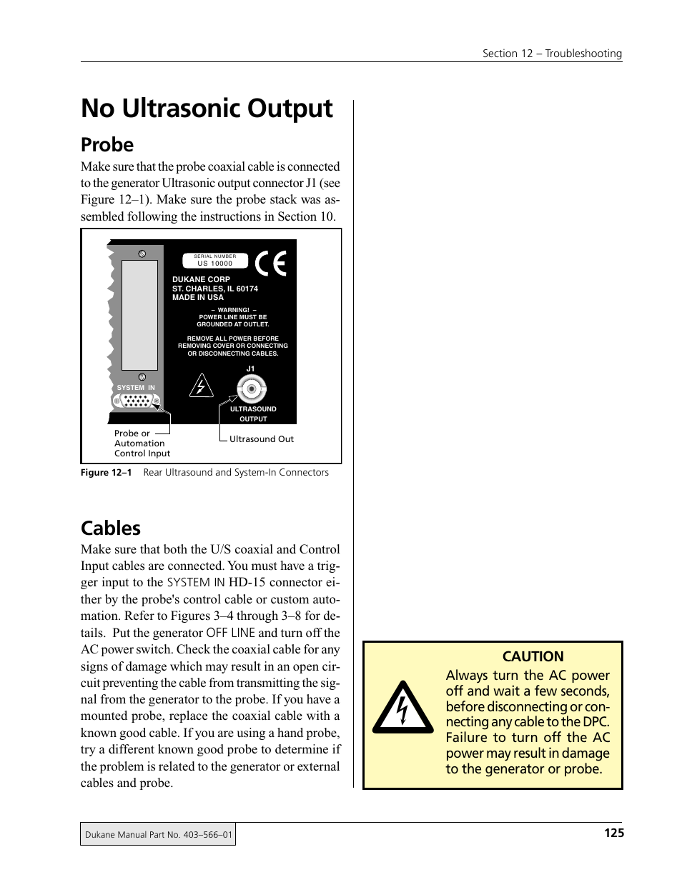 No ultrasonic output, Probe, Cables | Dukane DPC II Plus 9001:2000 User Manual | Page 135 / 190