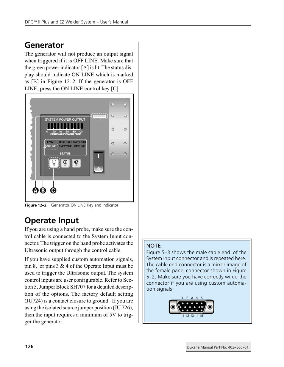 Generator, Operate input, Ạạ ả | Ii plus and ez welder system – user’s manual | Dukane DPC II Plus 9001:2000 User Manual | Page 136 / 190