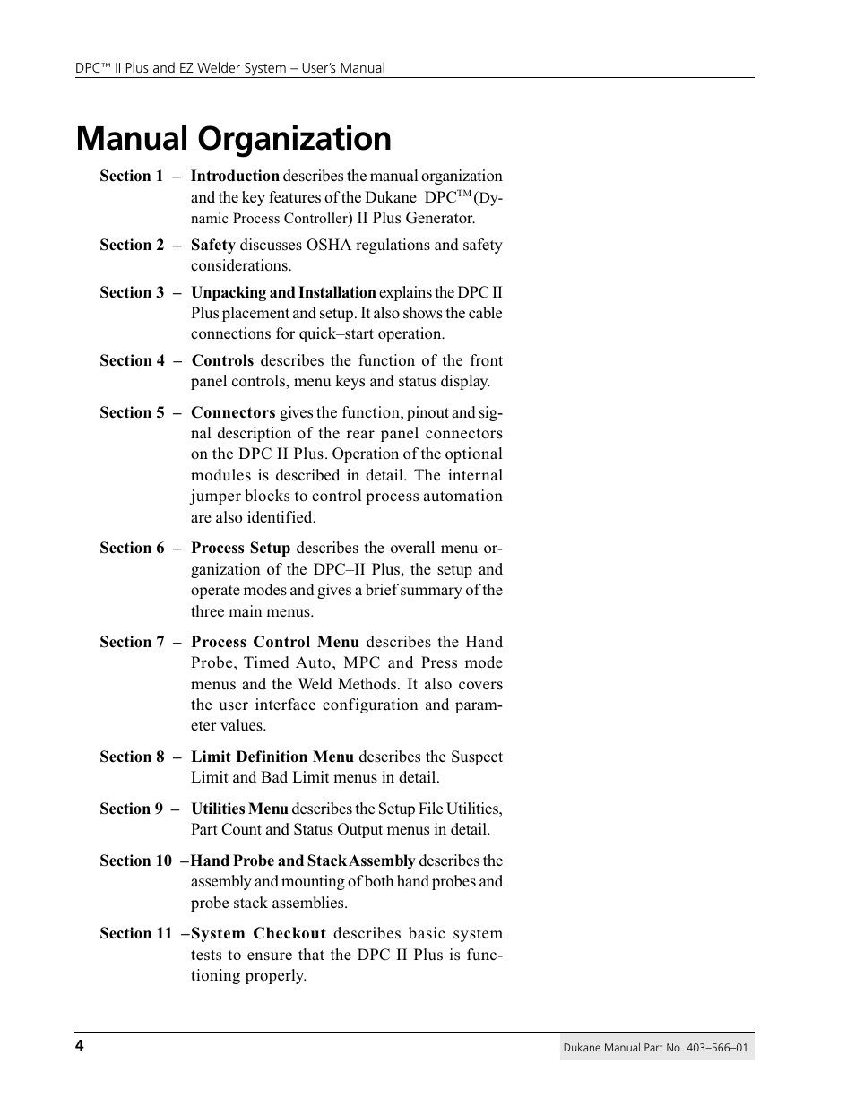 Manual organization | Dukane DPC II Plus 9001:2000 User Manual | Page 14 / 190