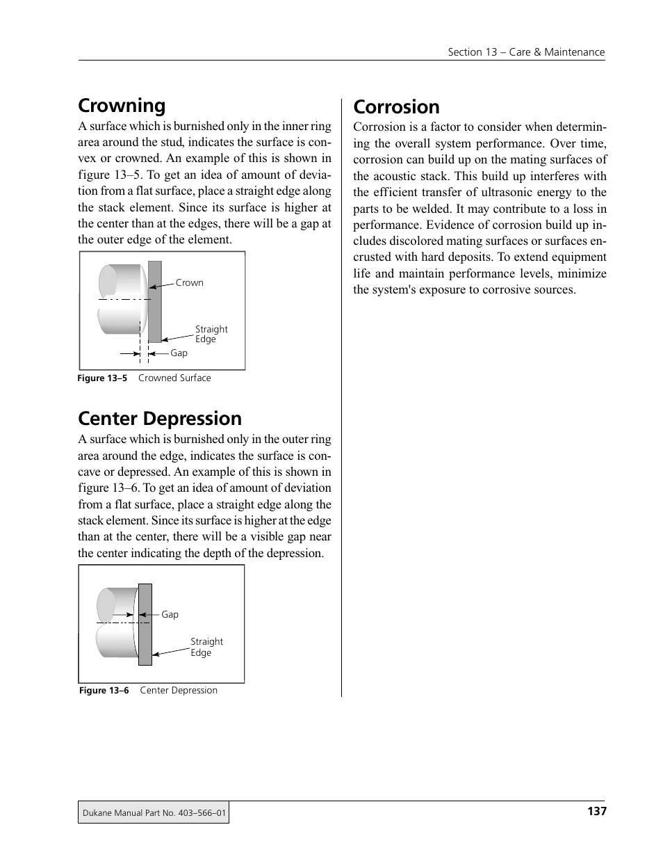 Crowning, Center depression, Corrosion | Dukane DPC II Plus 9001:2000 User Manual | Page 147 / 190