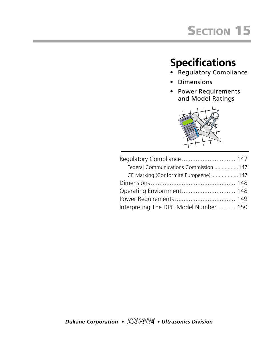 Specifications, Ection | Dukane DPC II Plus 9001:2000 User Manual | Page 155 / 190