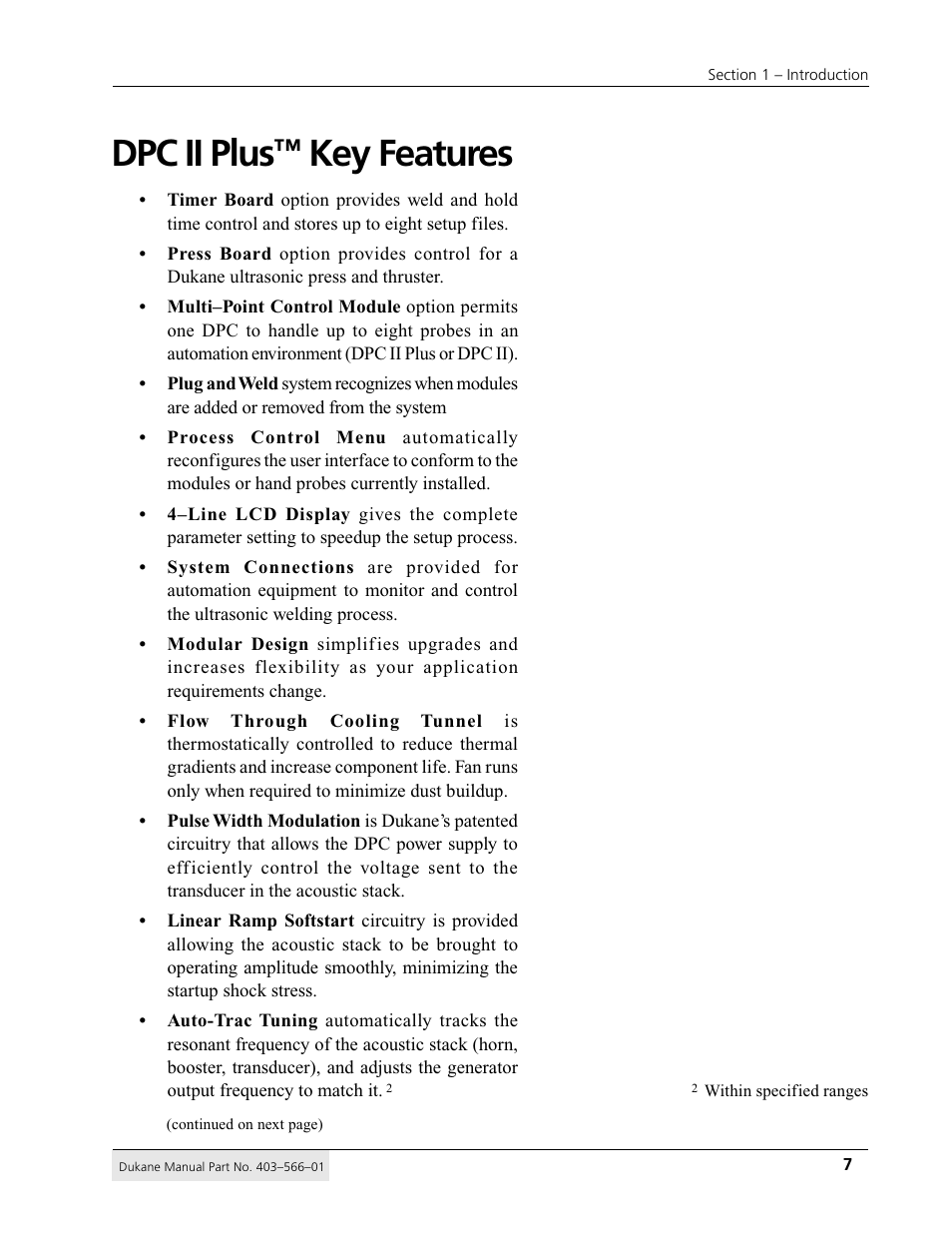 Dpc ii plus, Key features | Dukane DPC II Plus 9001:2000 User Manual | Page 17 / 190