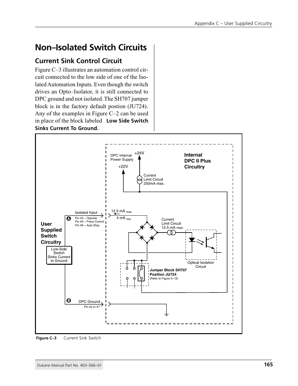 Non–isolated switch circuits, Current sink control circuit, Low side switch sinks current to ground | Dukane DPC II Plus 9001:2000 User Manual | Page 175 / 190