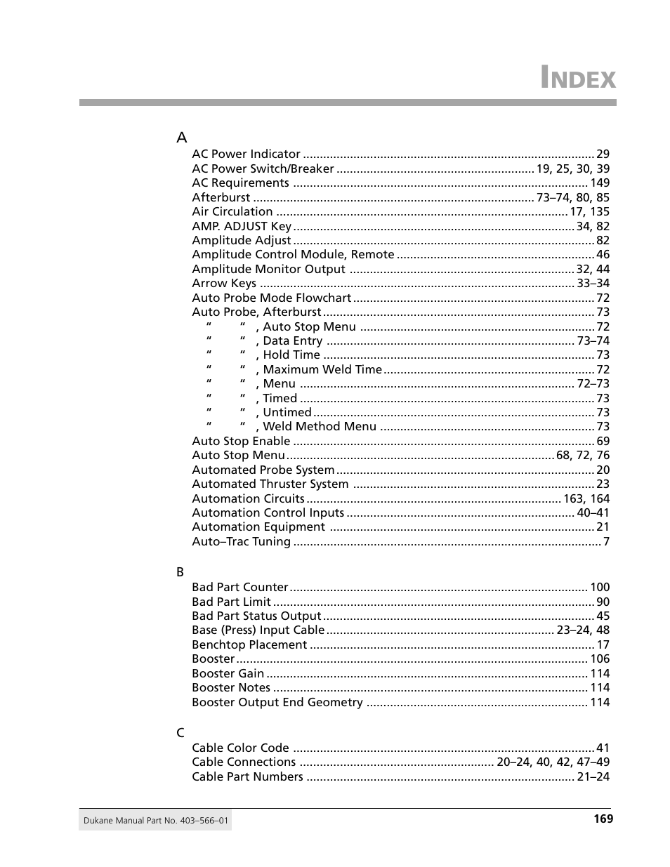 Ndex | Dukane DPC II Plus 9001:2000 User Manual | Page 179 / 190