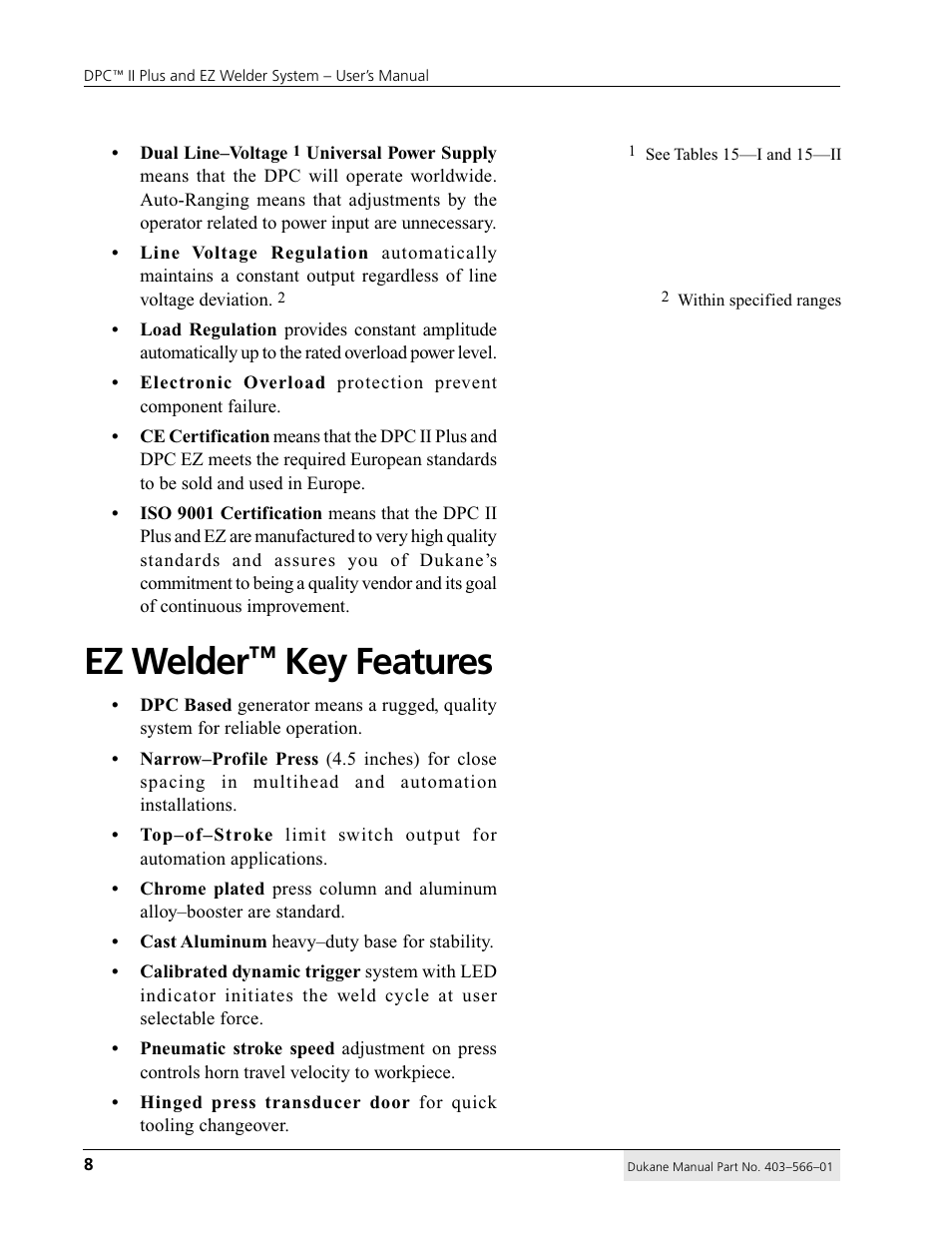 Ez welder, Key features | Dukane DPC II Plus 9001:2000 User Manual | Page 18 / 190