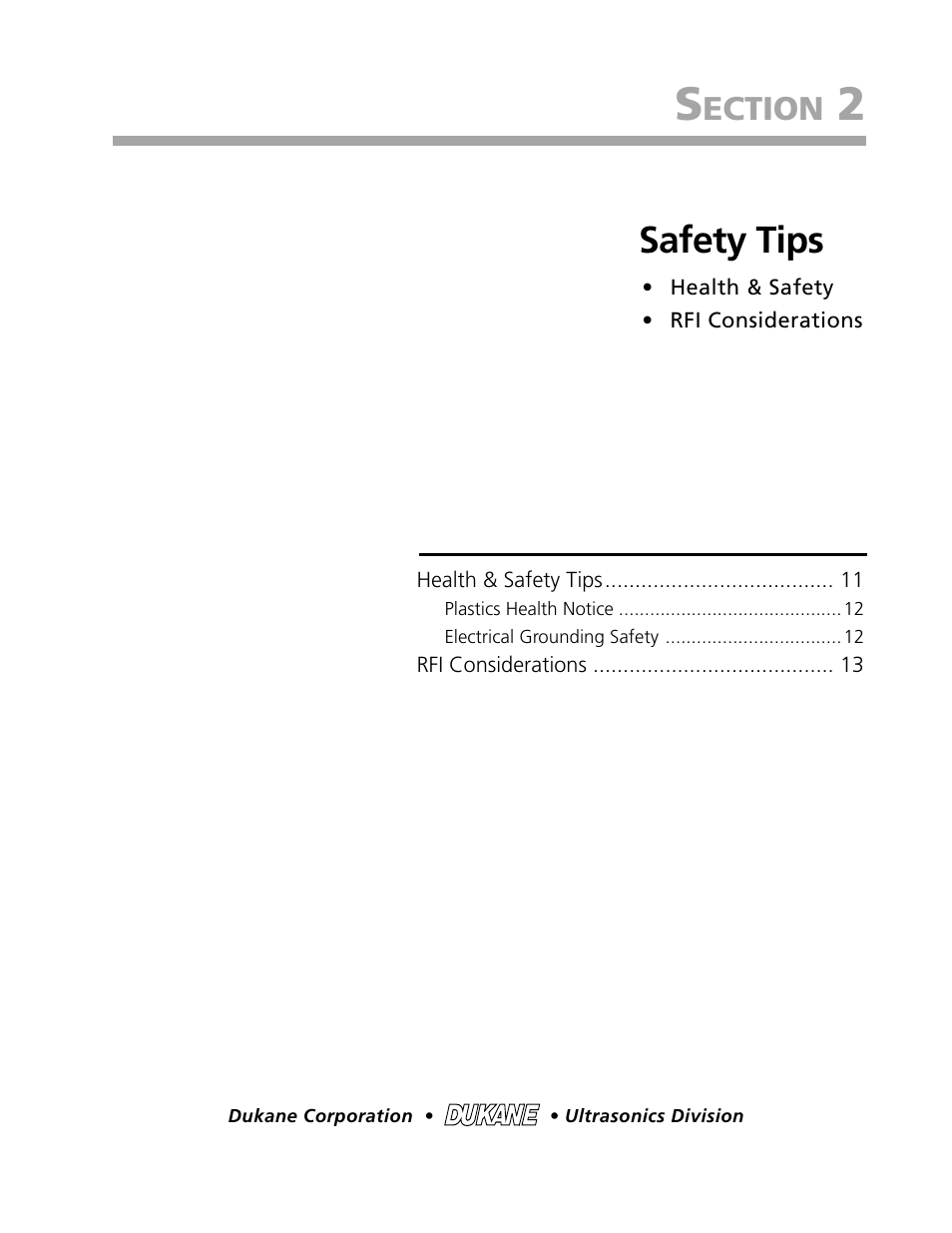 Safety tips, Ection | Dukane DPC II Plus 9001:2000 User Manual | Page 19 / 190