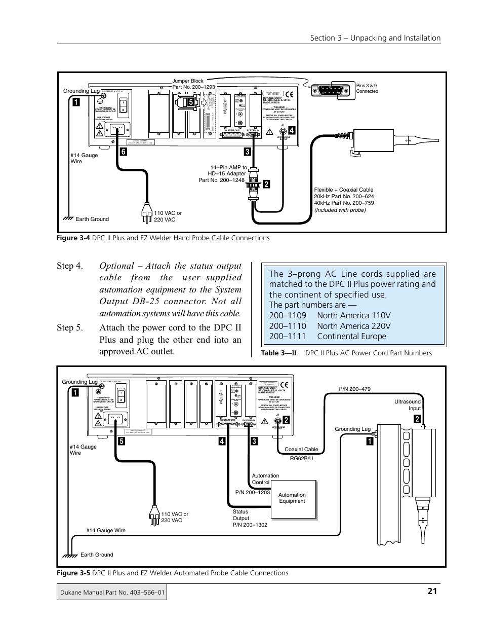 Dpc ii plus ac power cord part numbers | Dukane DPC II Plus 9001:2000 User Manual | Page 31 / 190