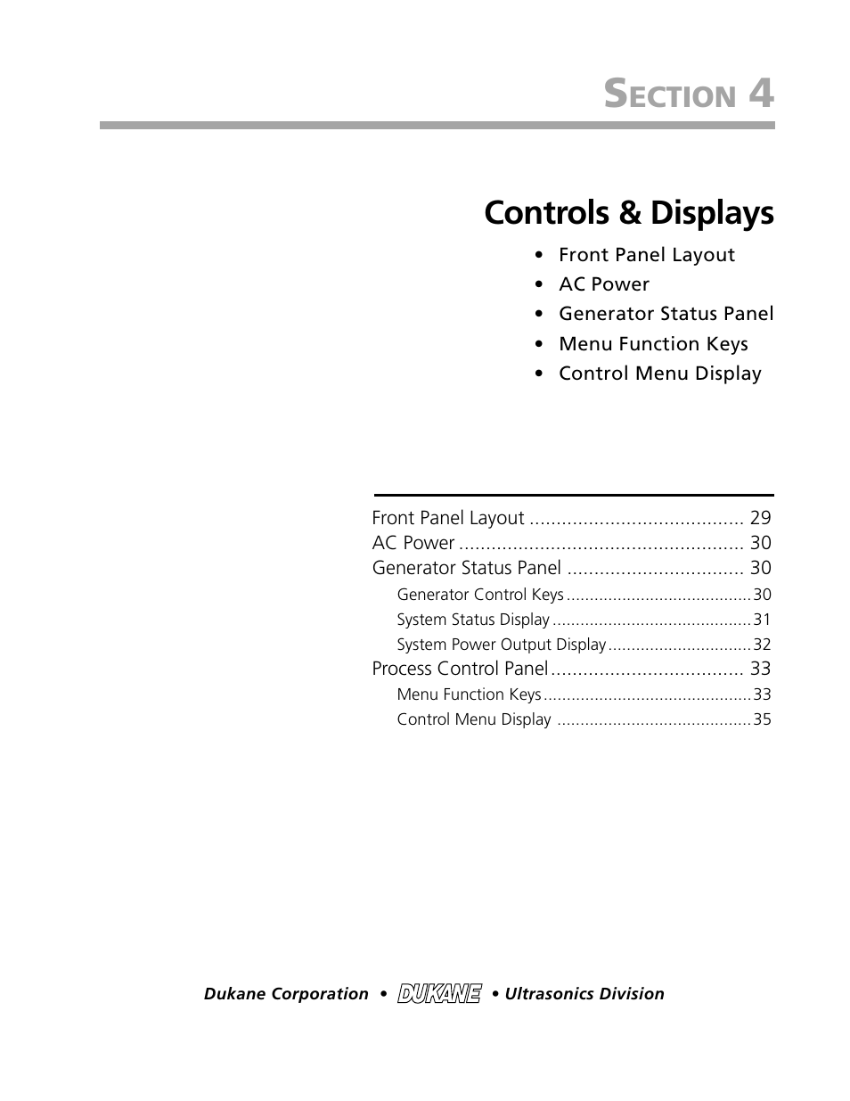 Controls & displays, Ection | Dukane DPC II Plus 9001:2000 User Manual | Page 37 / 190