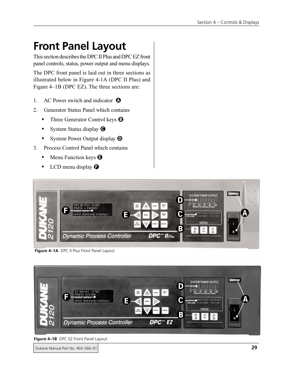 Front panel layout | Dukane DPC II Plus 9001:2000 User Manual | Page 39 / 190