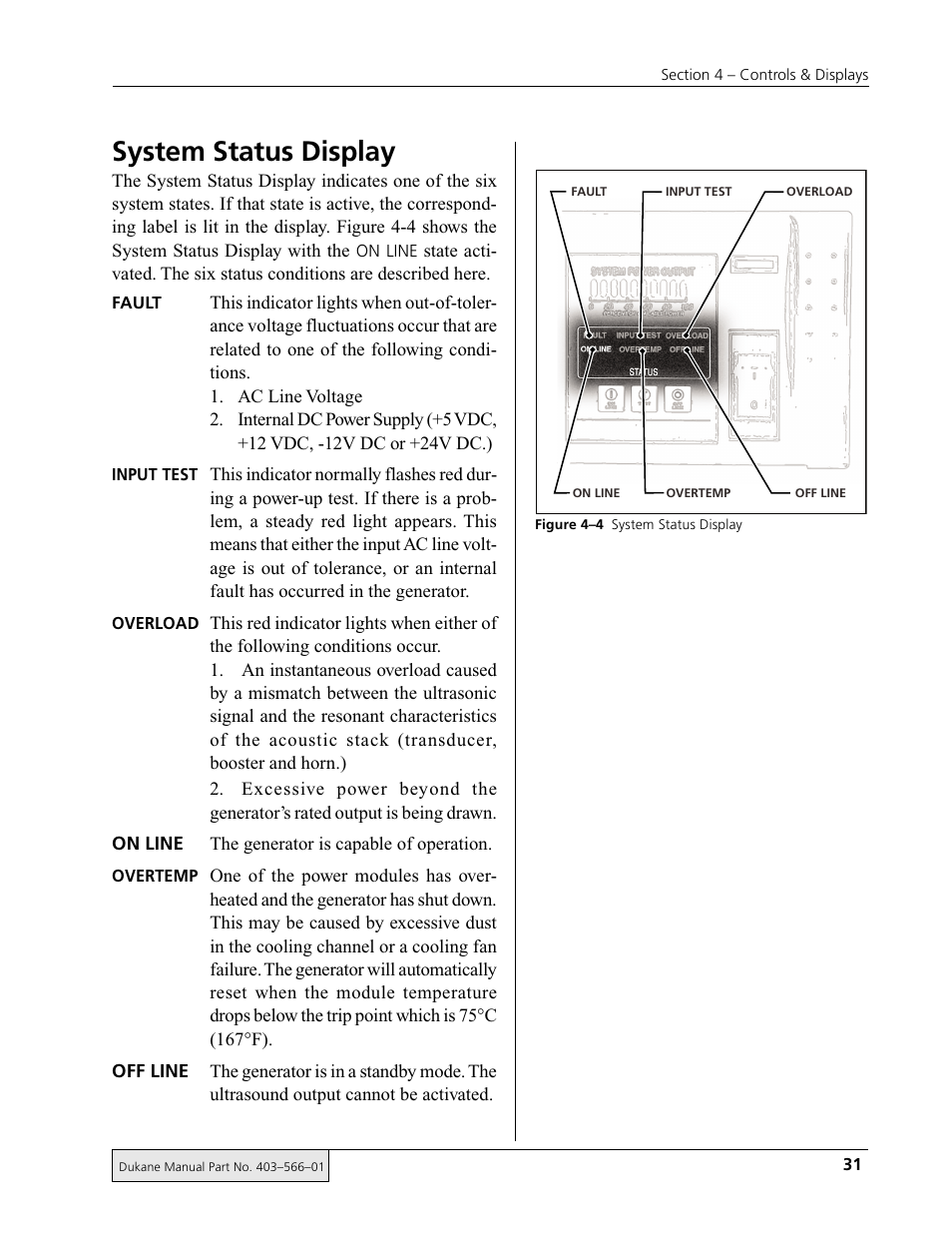 System status display | Dukane DPC II Plus 9001:2000 User Manual | Page 41 / 190