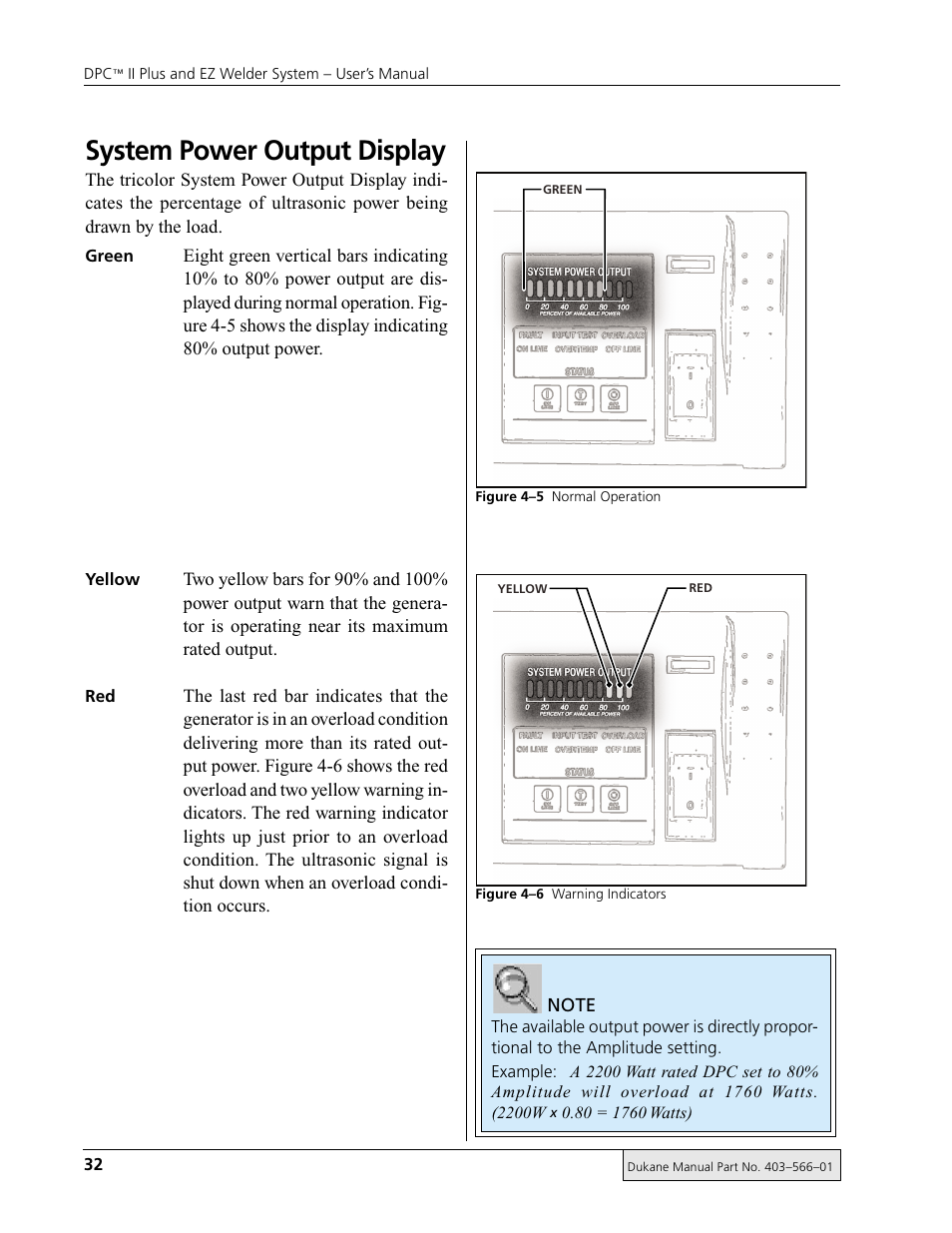 System power output display | Dukane DPC II Plus 9001:2000 User Manual | Page 42 / 190