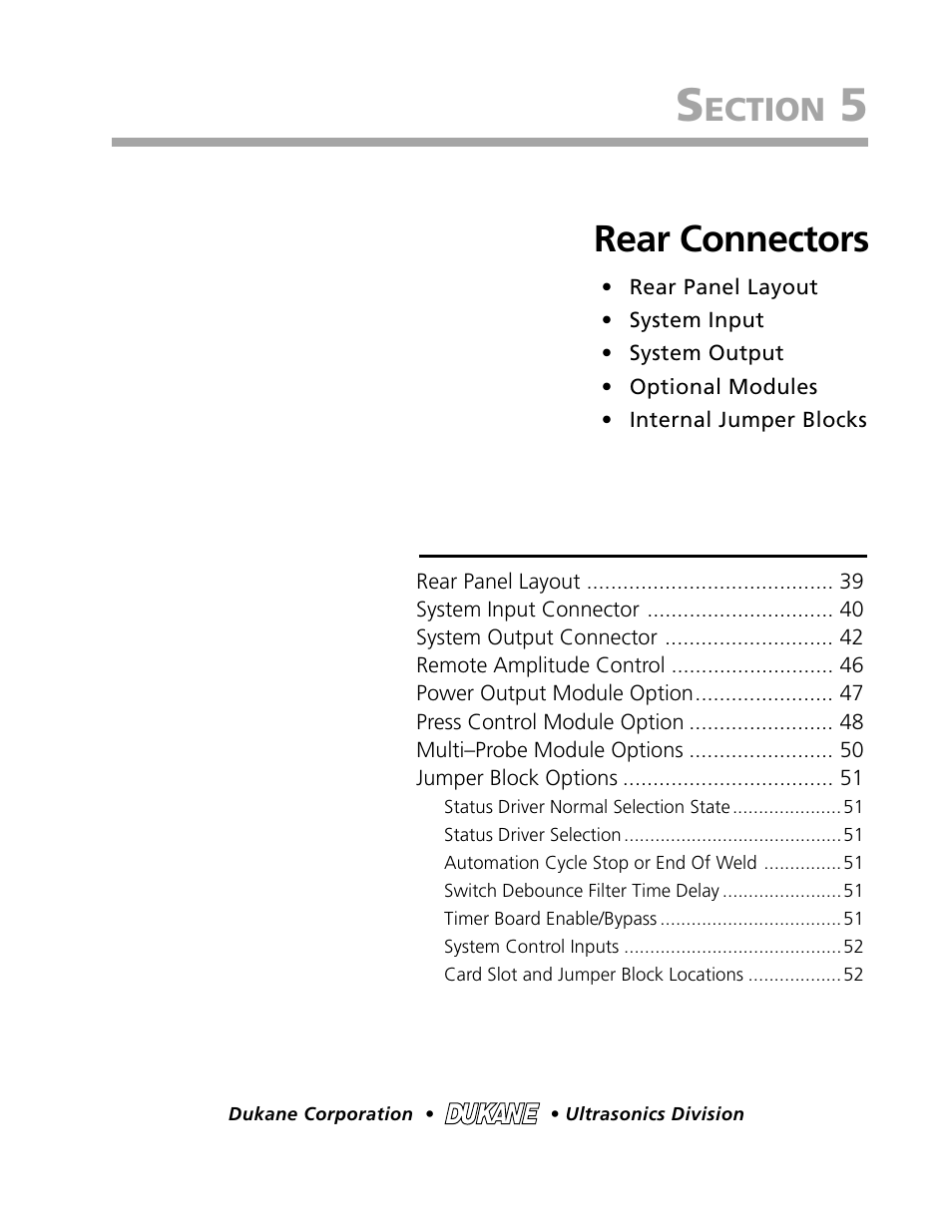 Rear connectors, Ection | Dukane DPC II Plus 9001:2000 User Manual | Page 47 / 190