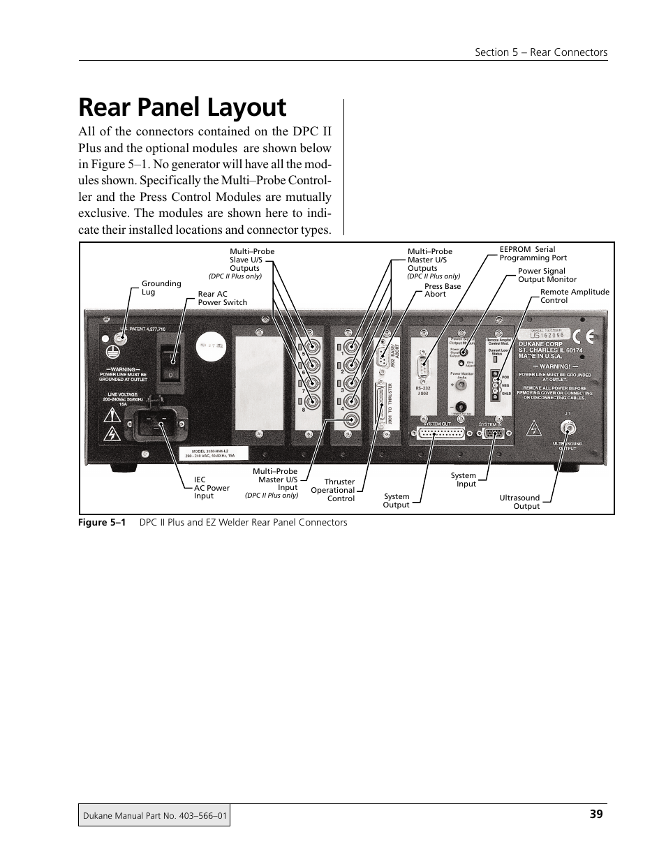 Rear panel layout | Dukane DPC II Plus 9001:2000 User Manual | Page 49 / 190