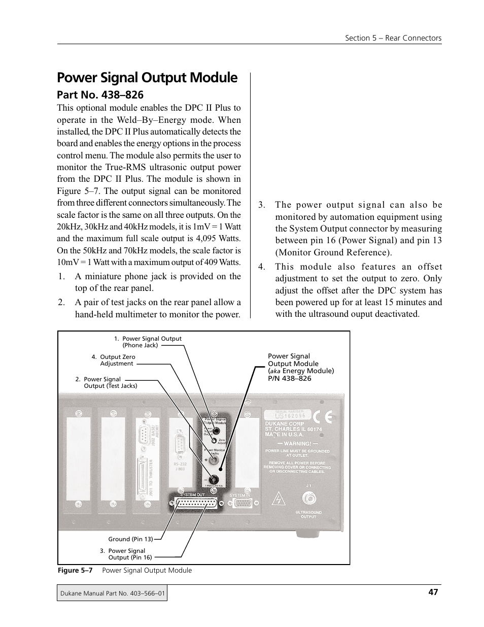 Power signal output module | Dukane DPC II Plus 9001:2000 User Manual | Page 57 / 190