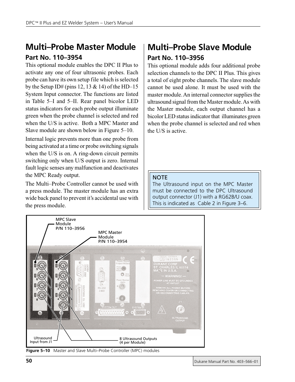 Multi–probe master module, Multi–probe slave module | Dukane DPC II Plus 9001:2000 User Manual | Page 60 / 190
