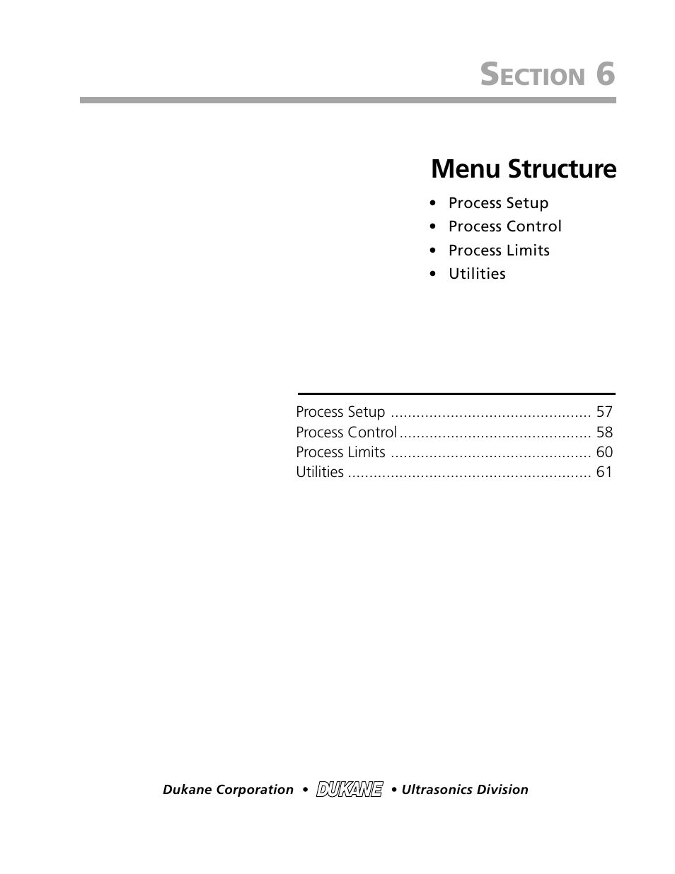 Menu structure, Ection | Dukane DPC II Plus 9001:2000 User Manual | Page 65 / 190