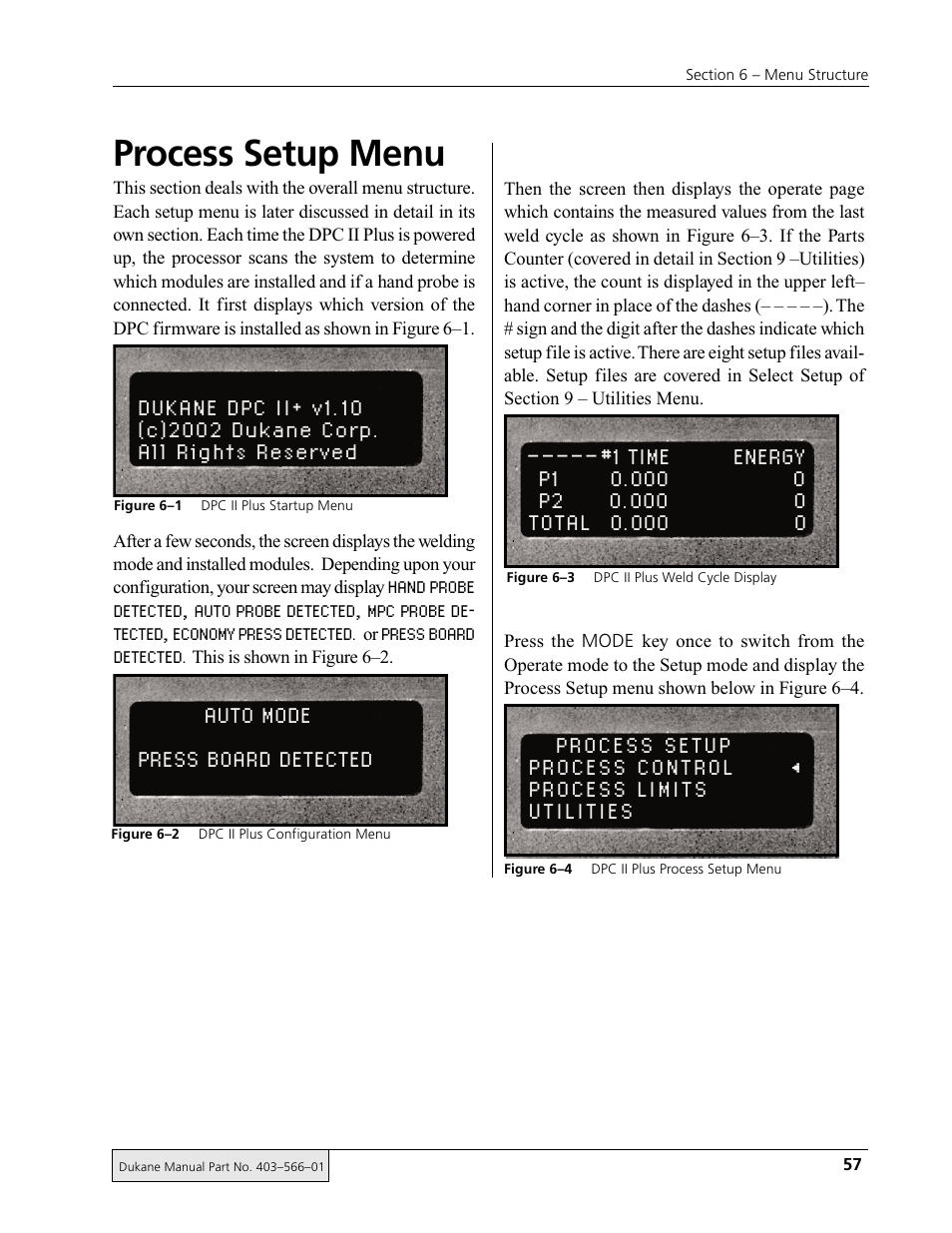 Process setup menu, Auto mode press board detected, Press board detected | Dukane DPC II Plus 9001:2000 User Manual | Page 67 / 190