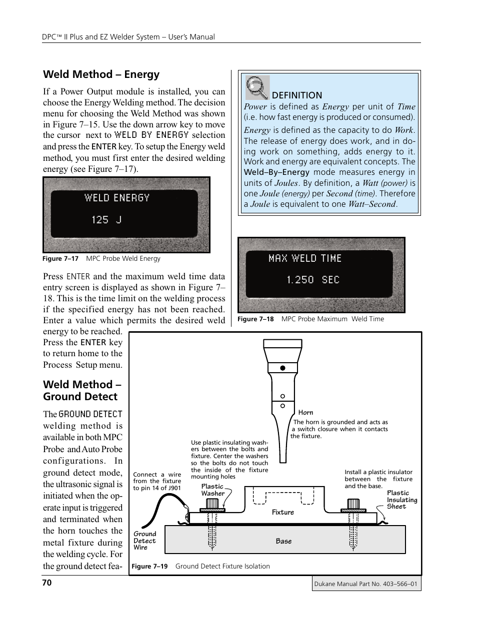 Weld by energy, Ground detect, Weld method – energy | Weld method – ground detect | Dukane DPC II Plus 9001:2000 User Manual | Page 80 / 190