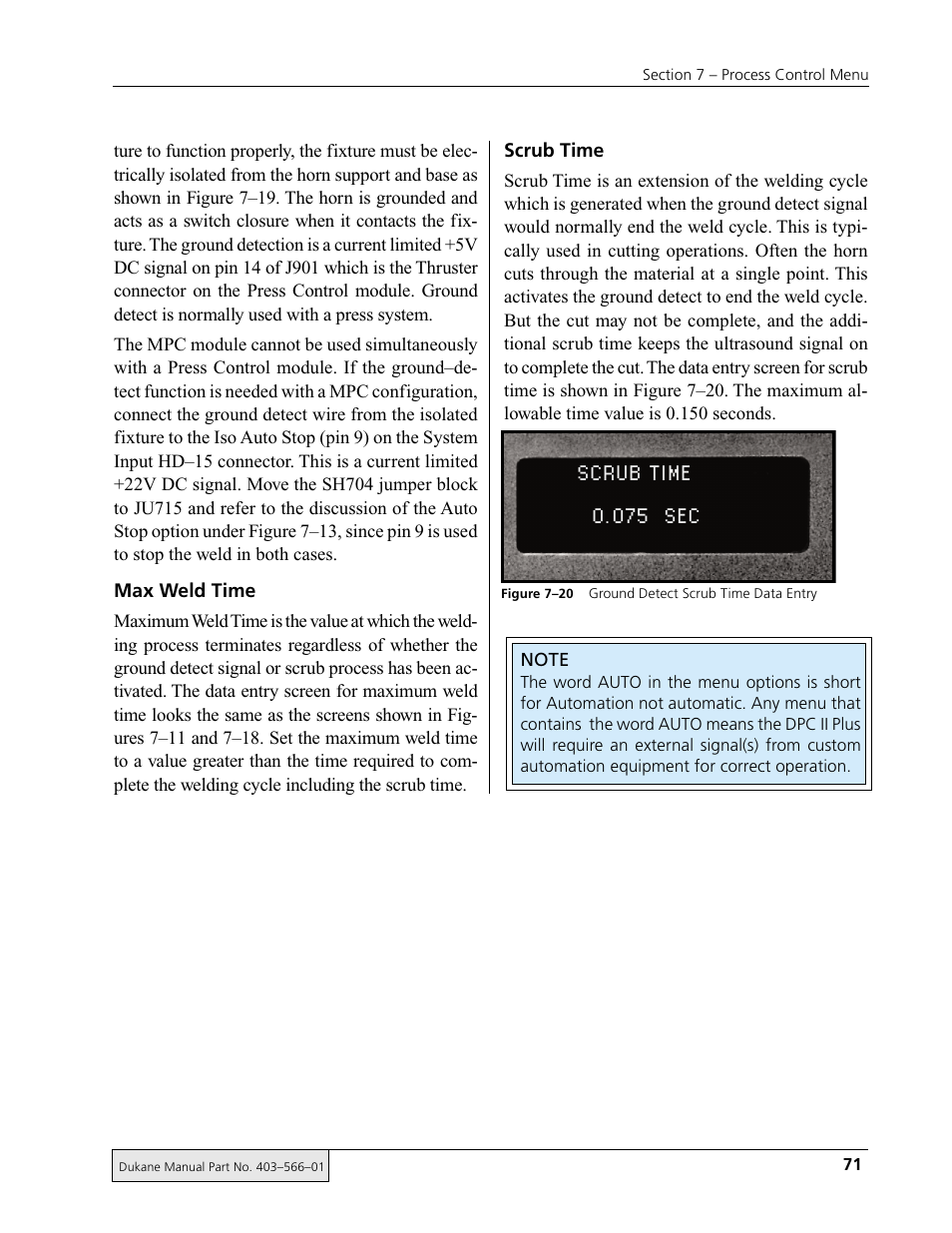 Scrub time 0.075 sec | Dukane DPC II Plus 9001:2000 User Manual | Page 81 / 190