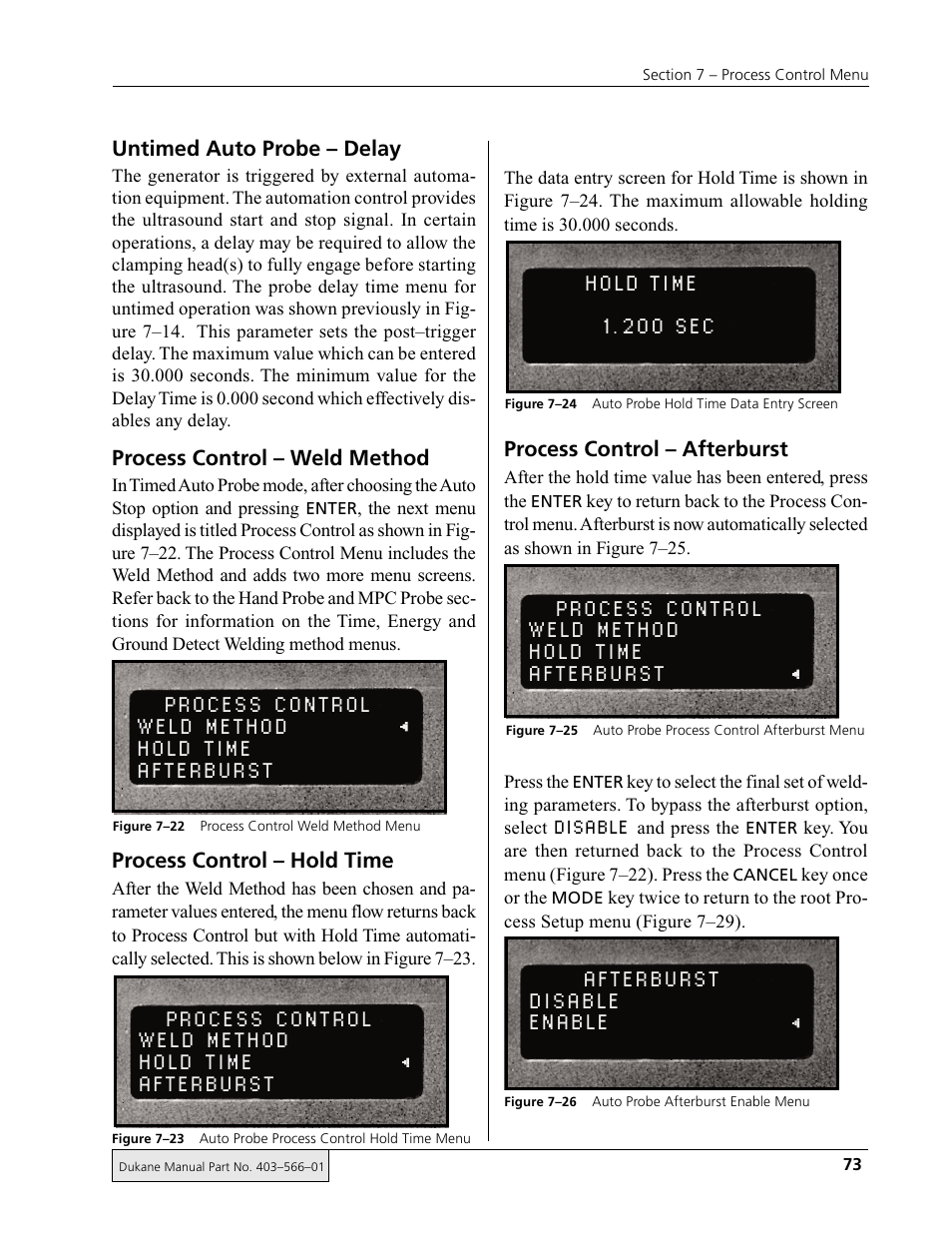 Process control weld method hold time afterburst, Disable | Dukane DPC II Plus 9001:2000 User Manual | Page 83 / 190