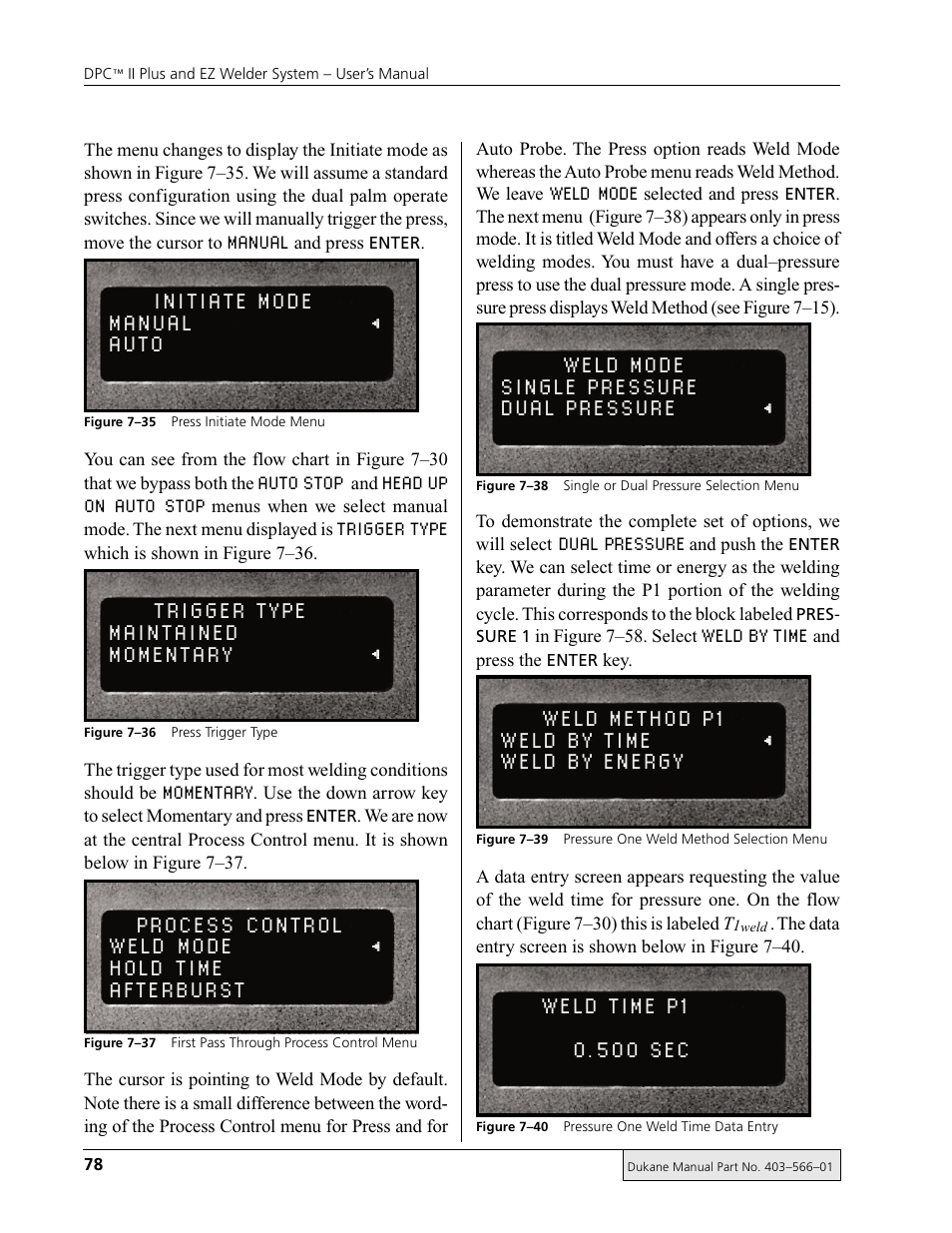 Manual, Auto stop, Head up on auto stop | Trigger type, Momentary, Weld mode, Dual pressure, Weld by time | Dukane DPC II Plus 9001:2000 User Manual | Page 88 / 190