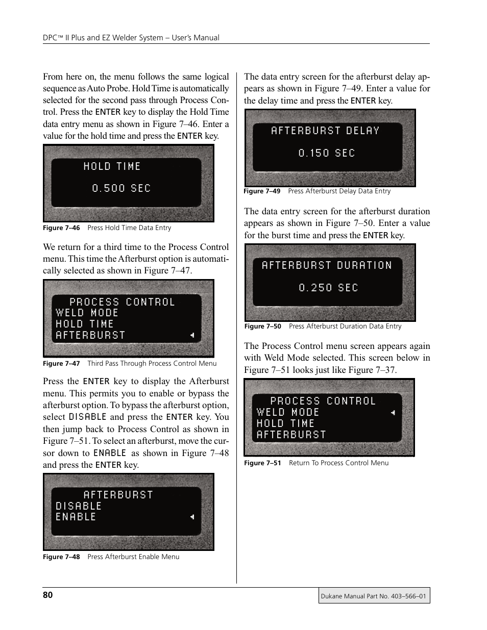 Process control weld mode hold time afterburst, Disable, Enable | Dukane DPC II Plus 9001:2000 User Manual | Page 90 / 190