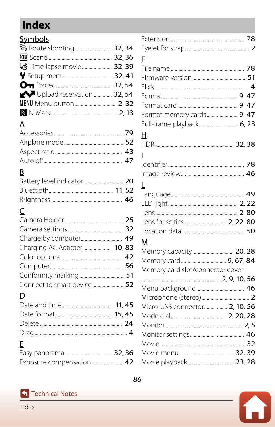 Index | Nikon KeyMission 80 User Manual | Page 102 / 104
