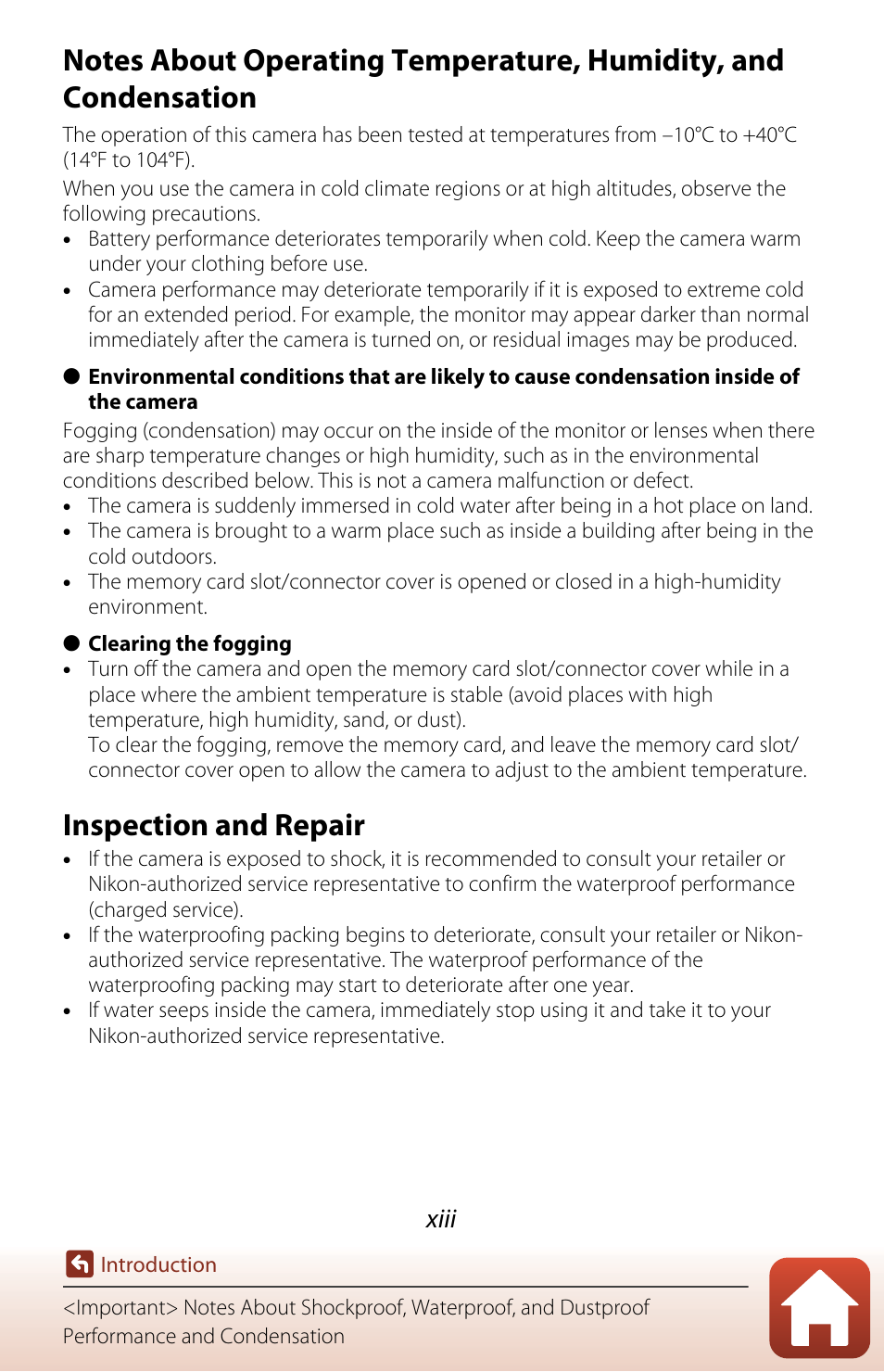 Inspection and repair, Xiii | Nikon KeyMission 80 User Manual | Page 13 / 104