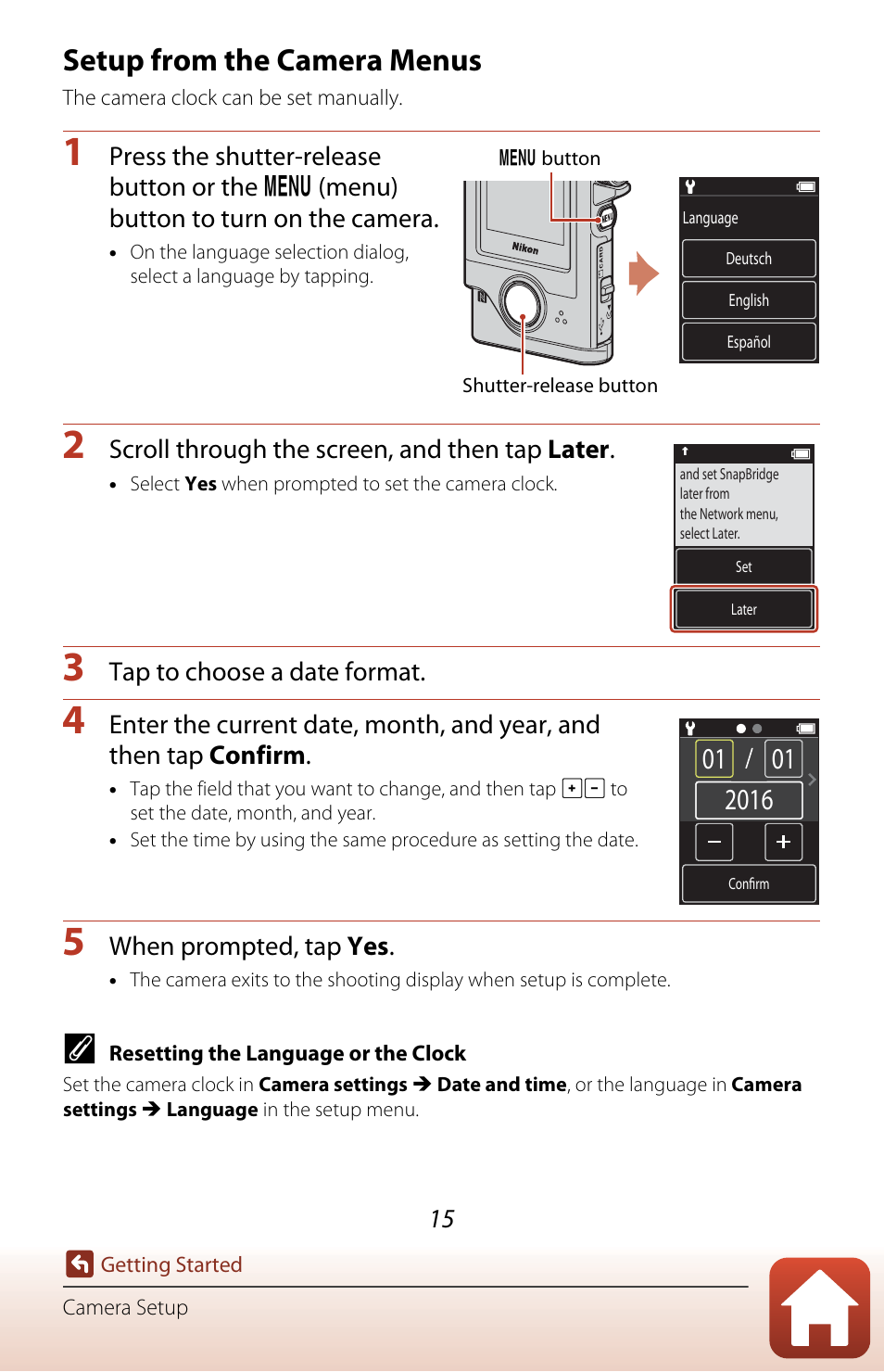 Setup from the camera menus | Nikon KeyMission 80 User Manual | Page 31 / 104