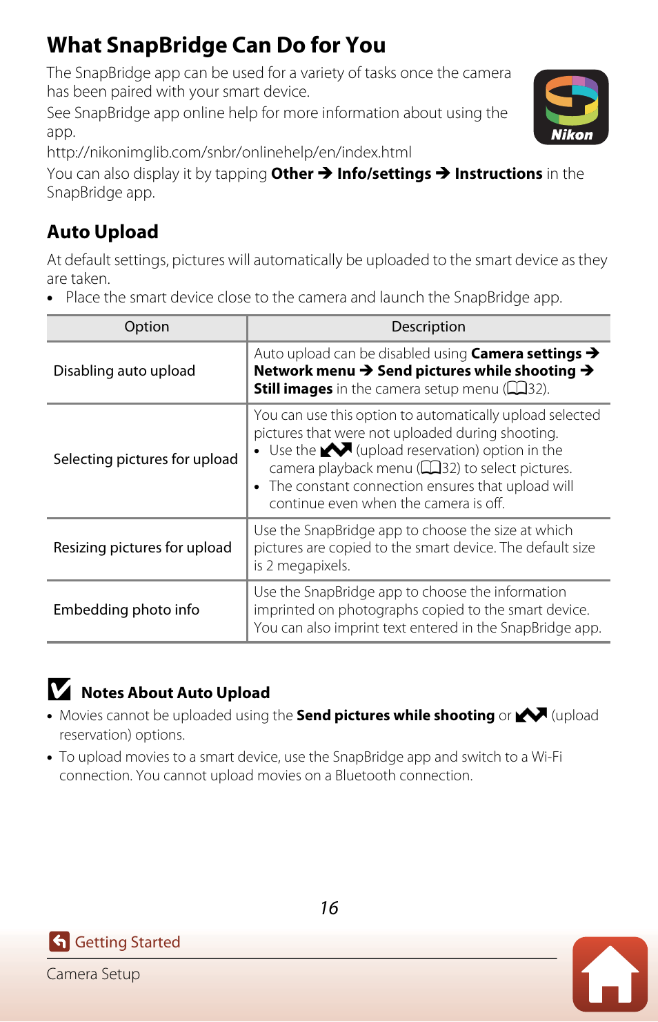 What snapbridge can do for you, Auto upload | Nikon KeyMission 80 User Manual | Page 32 / 104