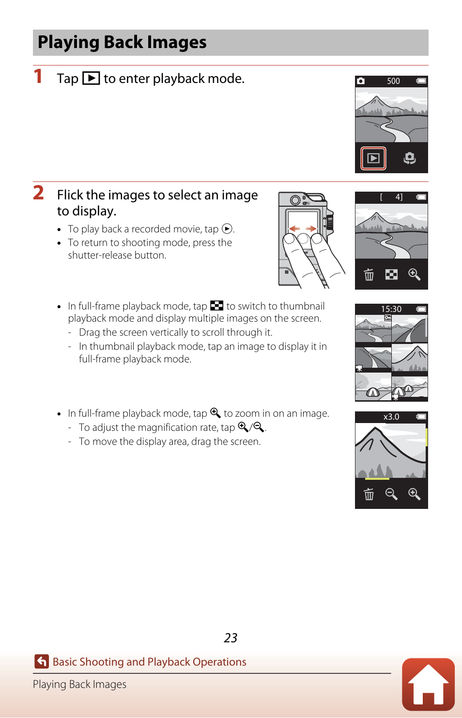 Playing back images | Nikon KeyMission 80 User Manual | Page 39 / 104