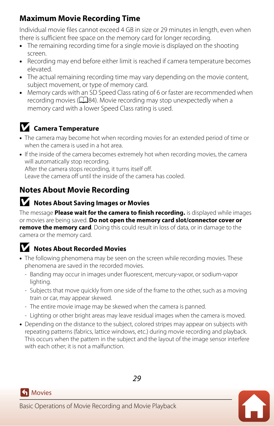 Maximum movie recording time | Nikon KeyMission 80 User Manual | Page 45 / 104