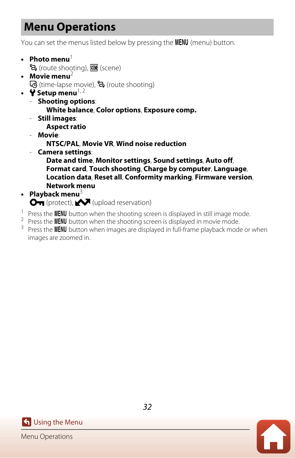 Menu operations, A32), A32) to | A32) is se | Nikon KeyMission 80 User Manual | Page 48 / 104