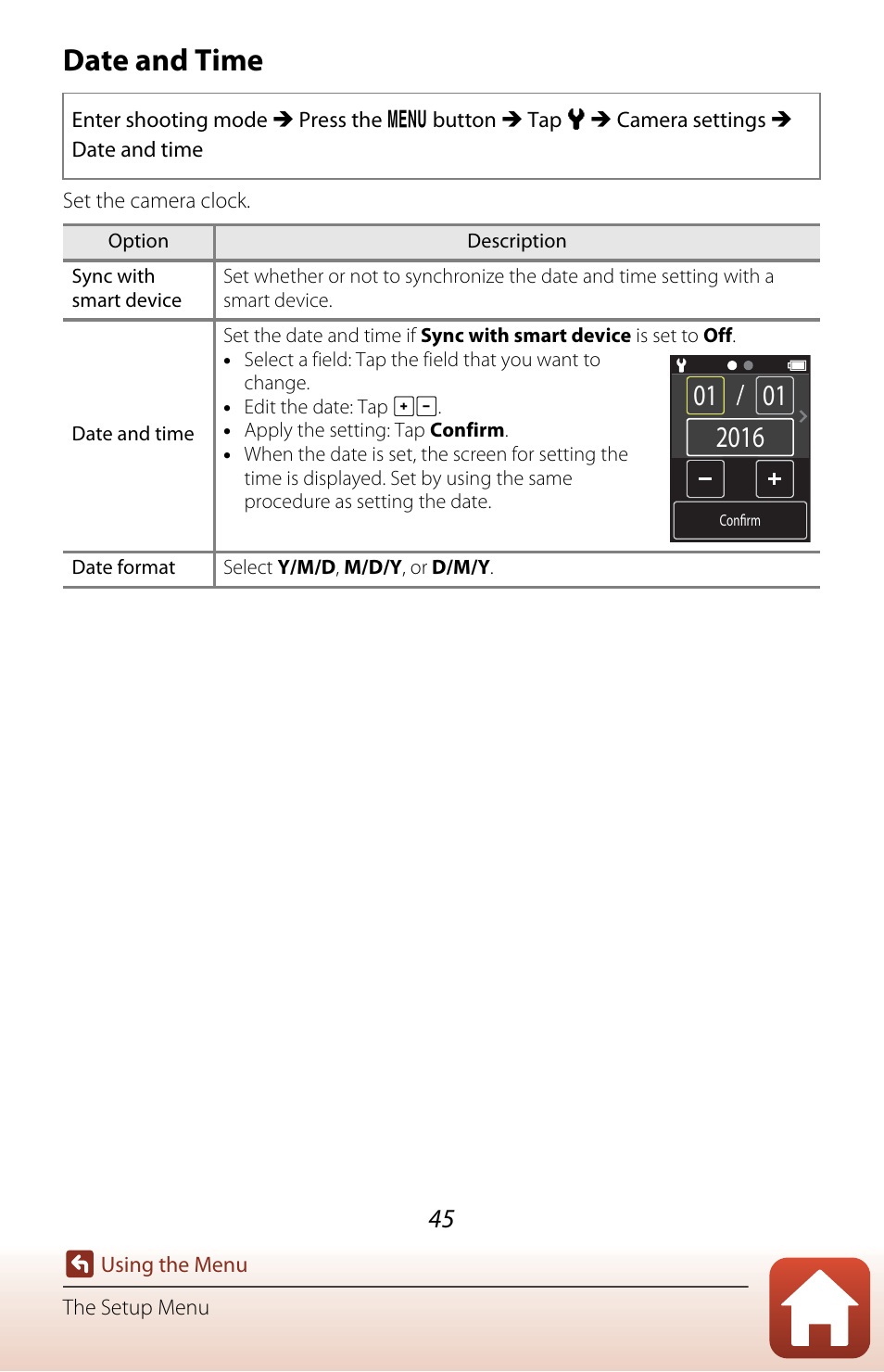 Date and time | Nikon KeyMission 80 User Manual | Page 61 / 104