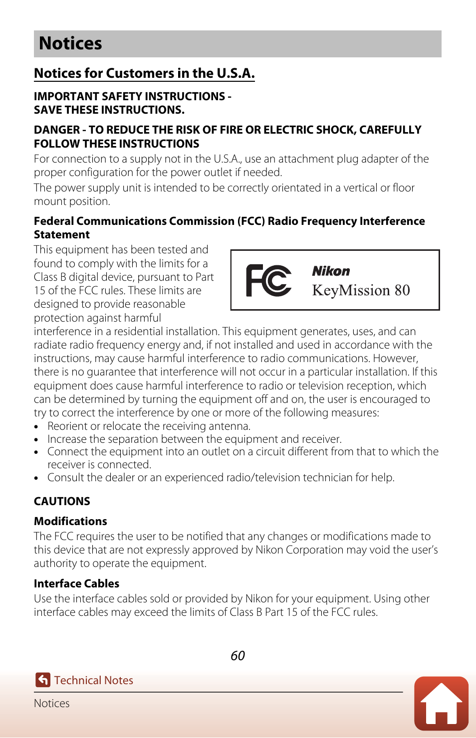 Notices, Notices for customers in the u.s.a | Nikon KeyMission 80 User Manual | Page 76 / 104