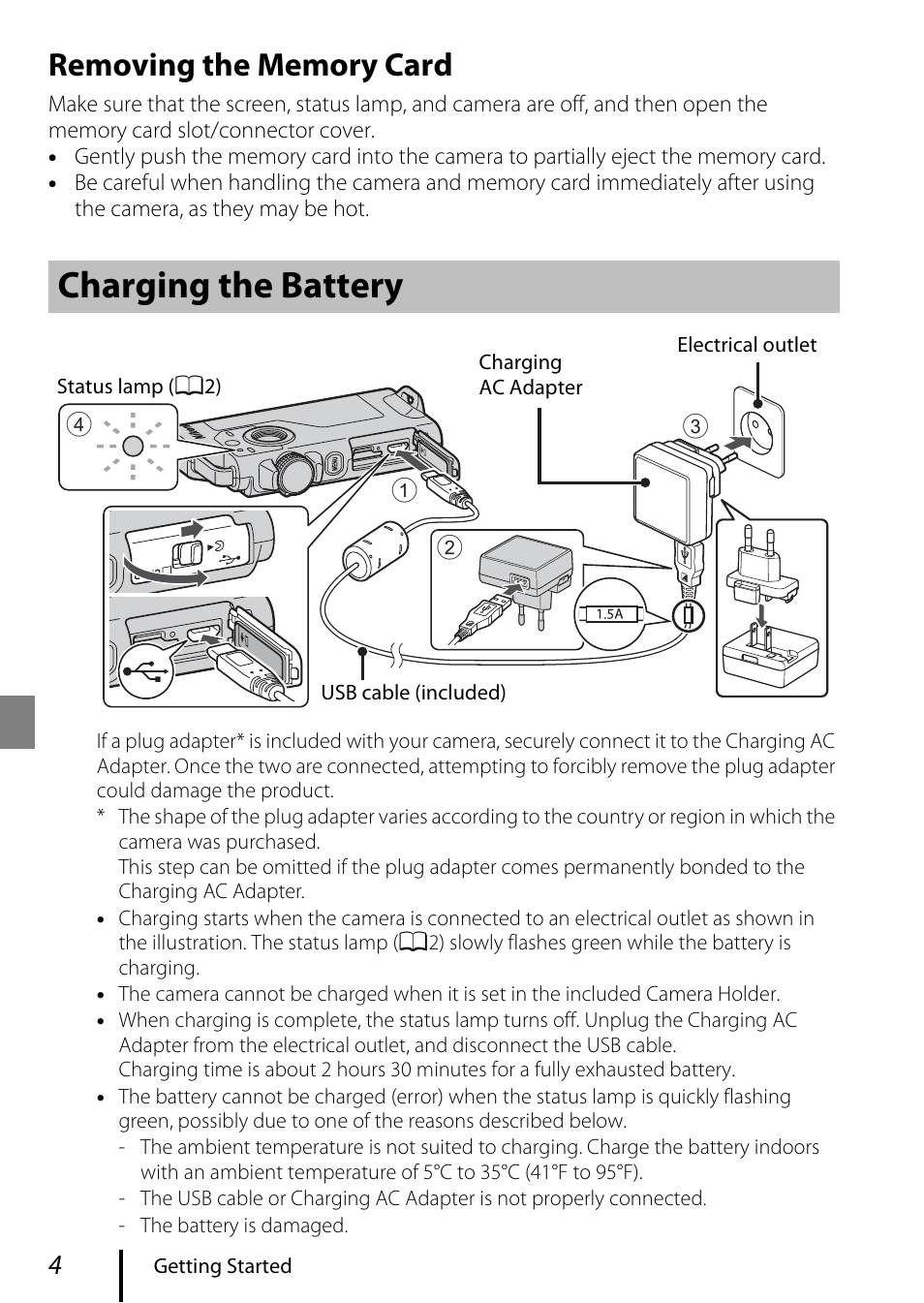 Charging the battery | Nikon KeyMission 80 User Manual | Page 14 / 48