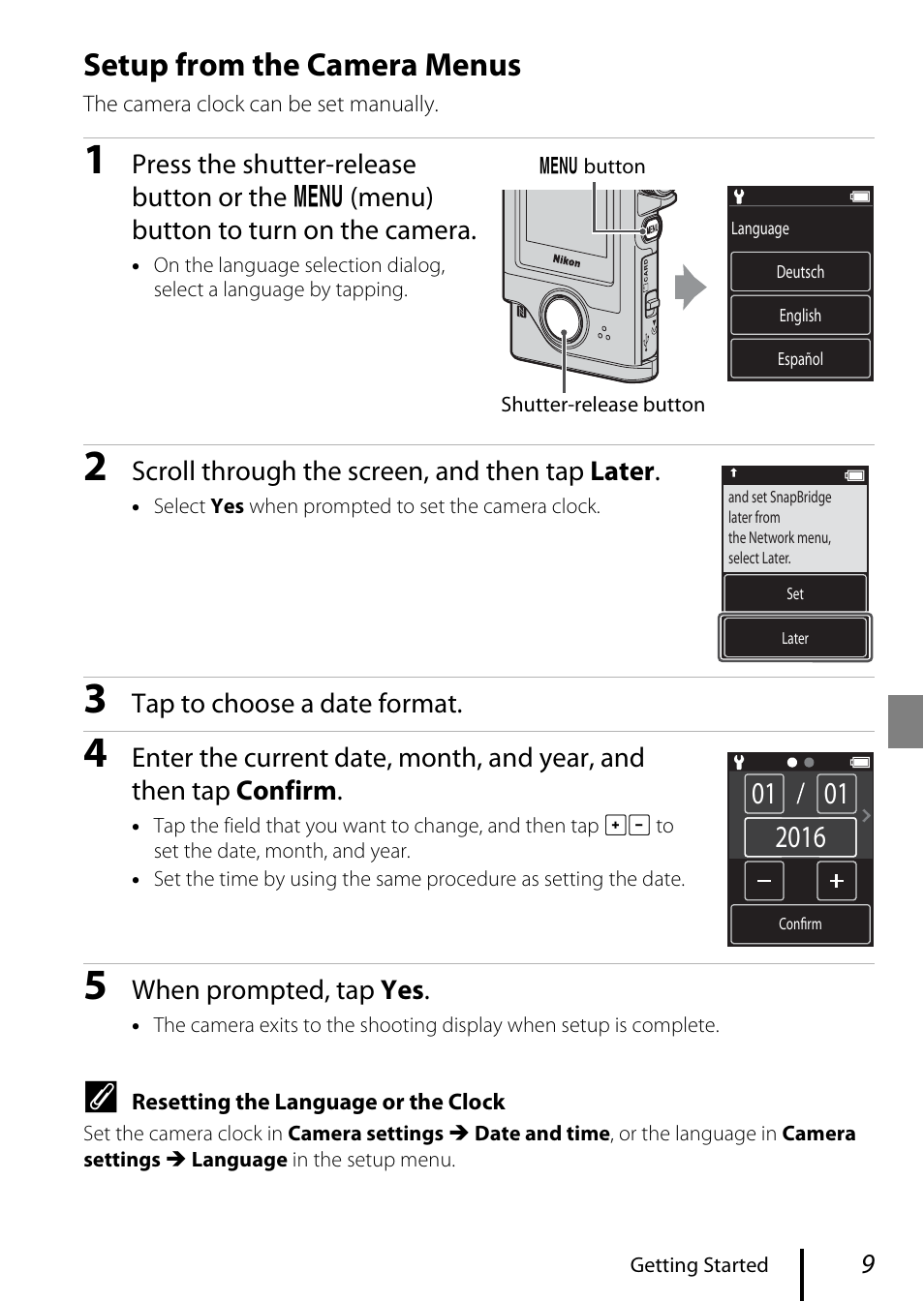 Setup from the camera menus | Nikon KeyMission 80 User Manual | Page 19 / 48