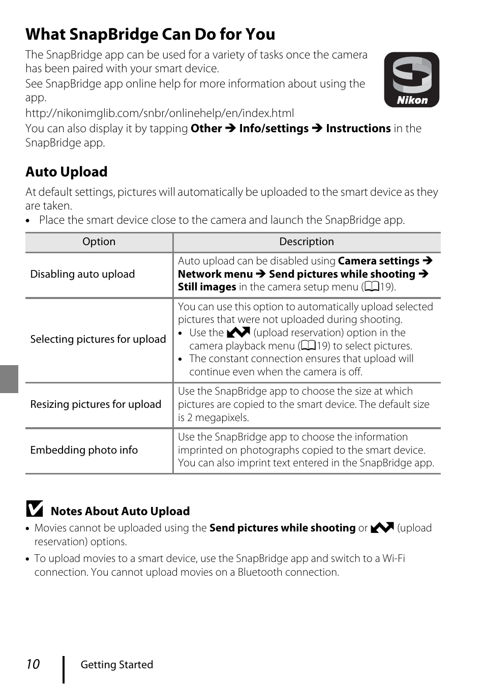 What snapbridge can do for you, Auto upload | Nikon KeyMission 80 User Manual | Page 20 / 48
