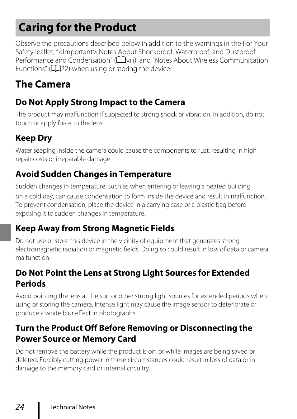 Caring for the product, The camera | Nikon KeyMission 80 User Manual | Page 34 / 48