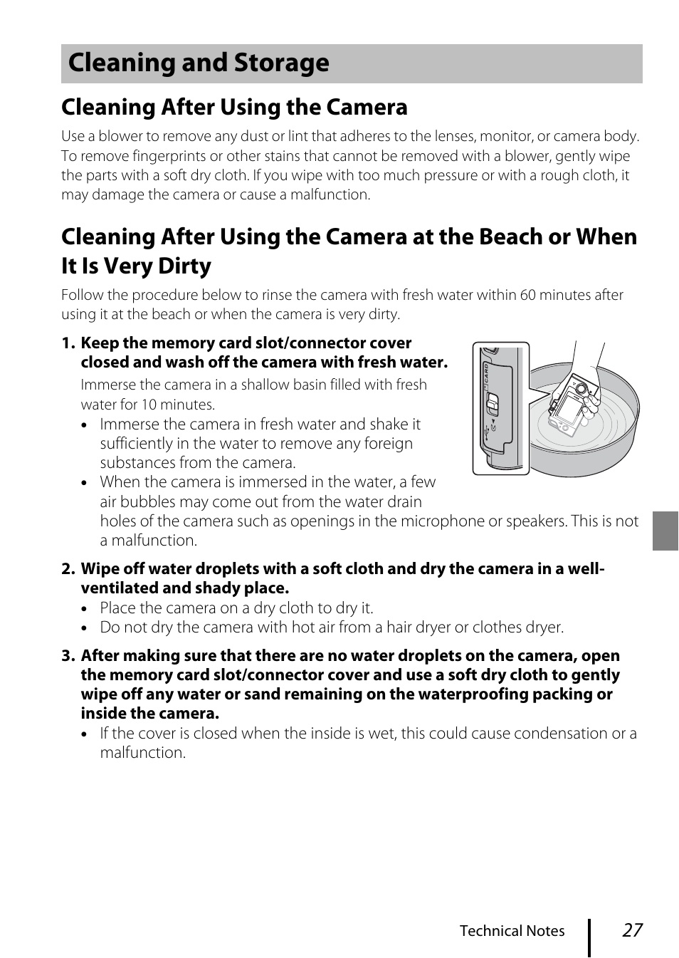 Cleaning and storage, Cleaning after using the camera | Nikon KeyMission 80 User Manual | Page 37 / 48